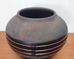 1980s Raku Fired Iridescent Black Earthenware Pottery Vessel