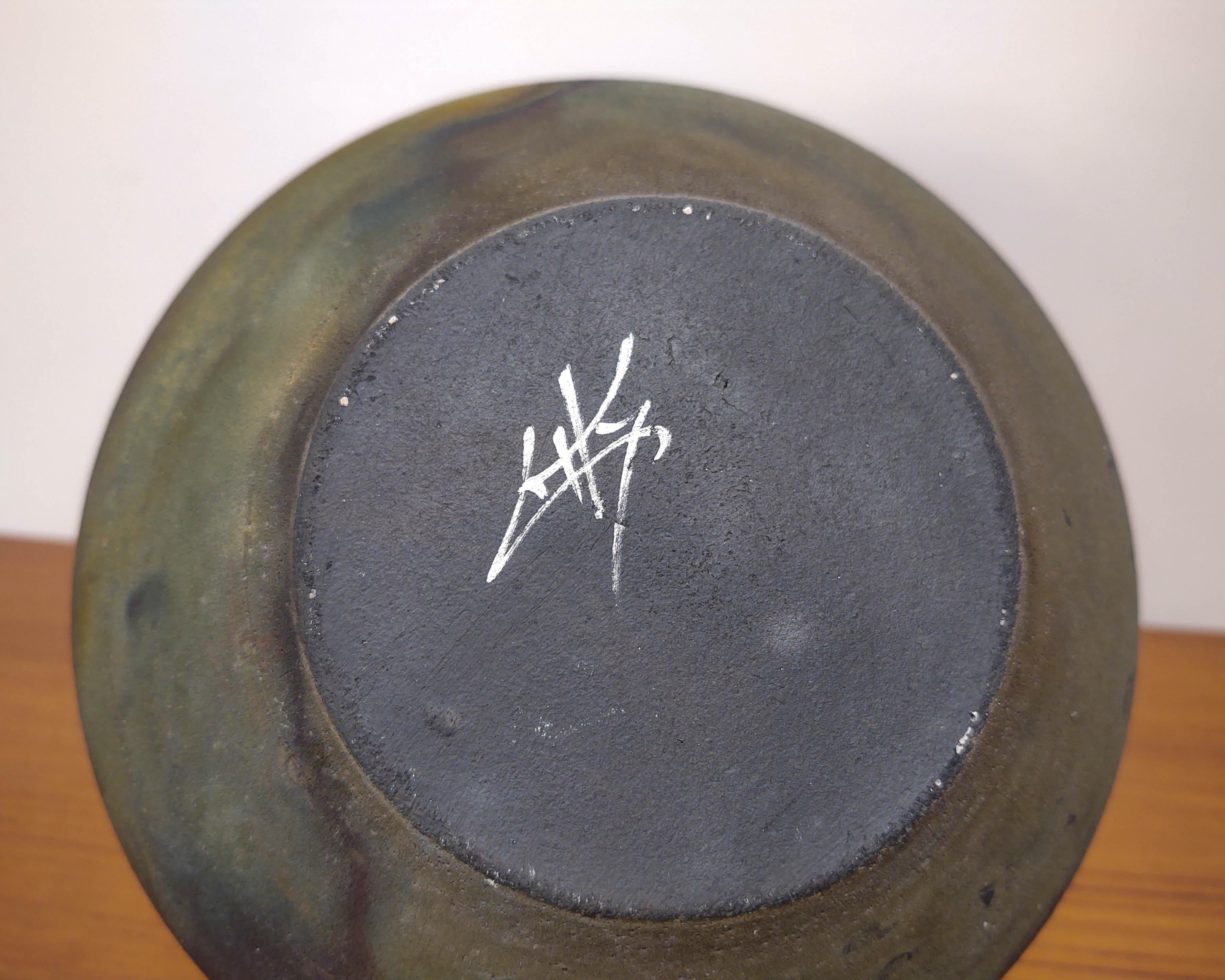 1980s Raku Fired Iridescent Black Earthenware Pottery Vessel For Sale 2