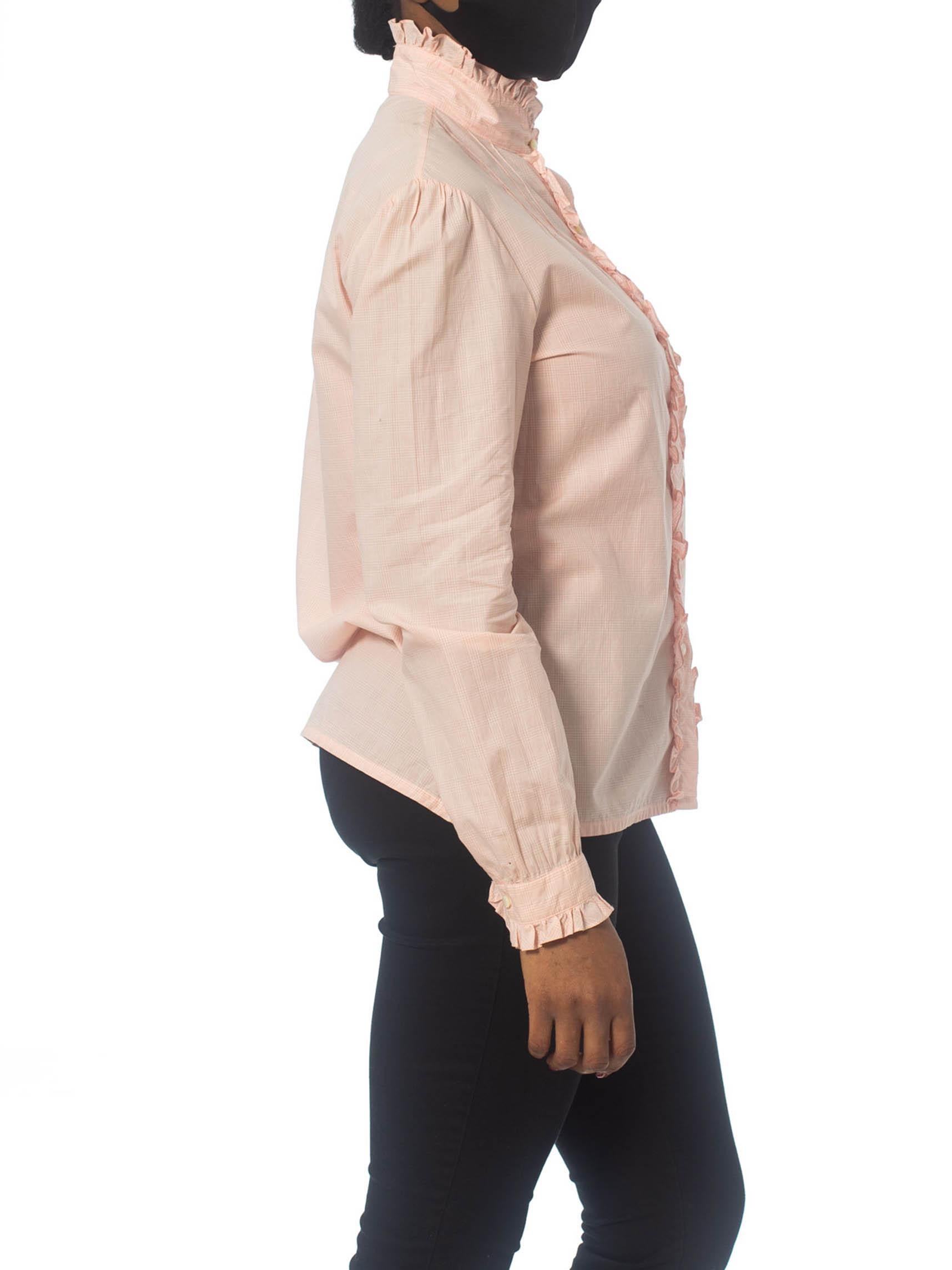 Women's 1980S RALPH LAUREN Baby Pink Victorian Cotton Shirt For Sale