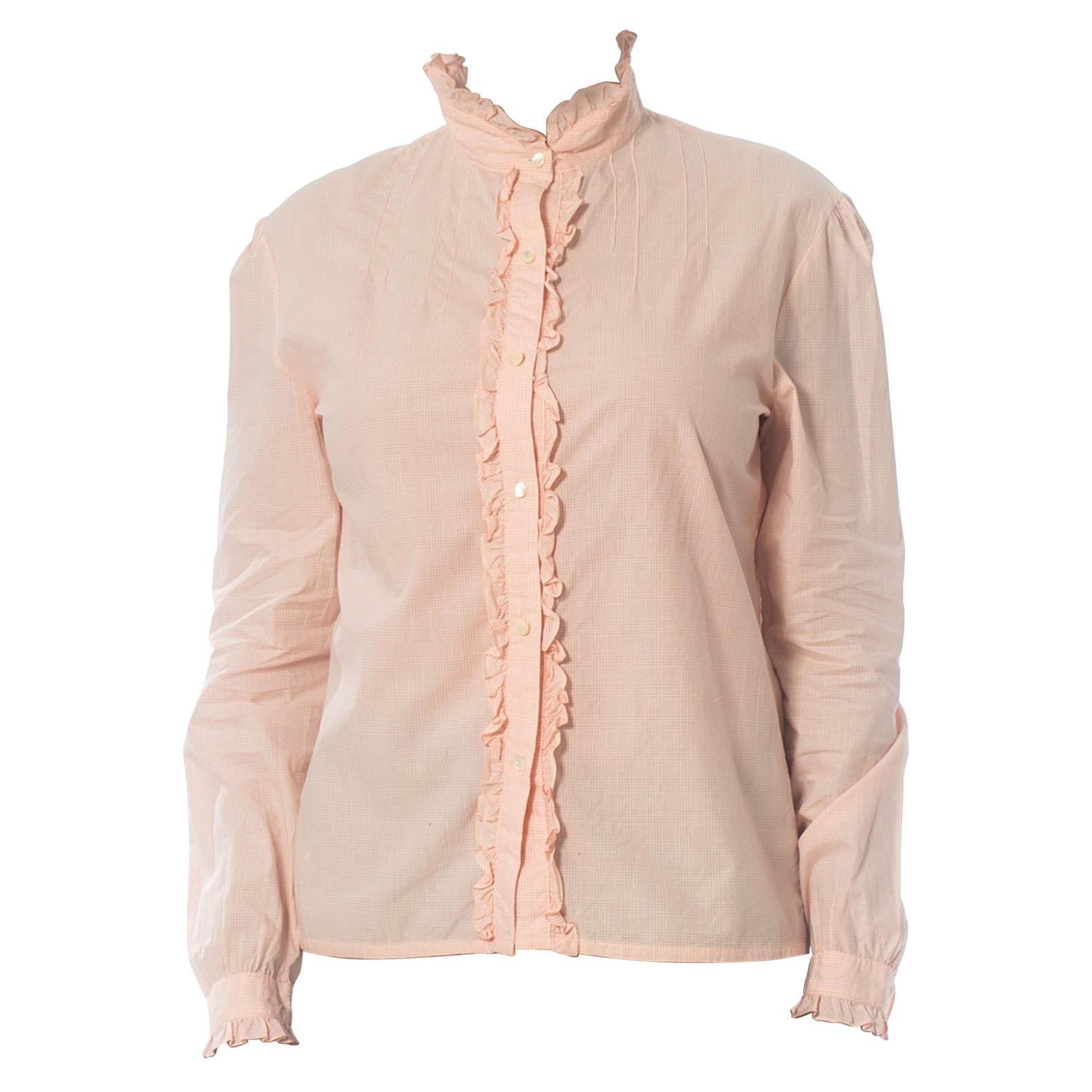 1980S RALPH LAUREN Baby Pink Victorian Cotton Shirt For Sale