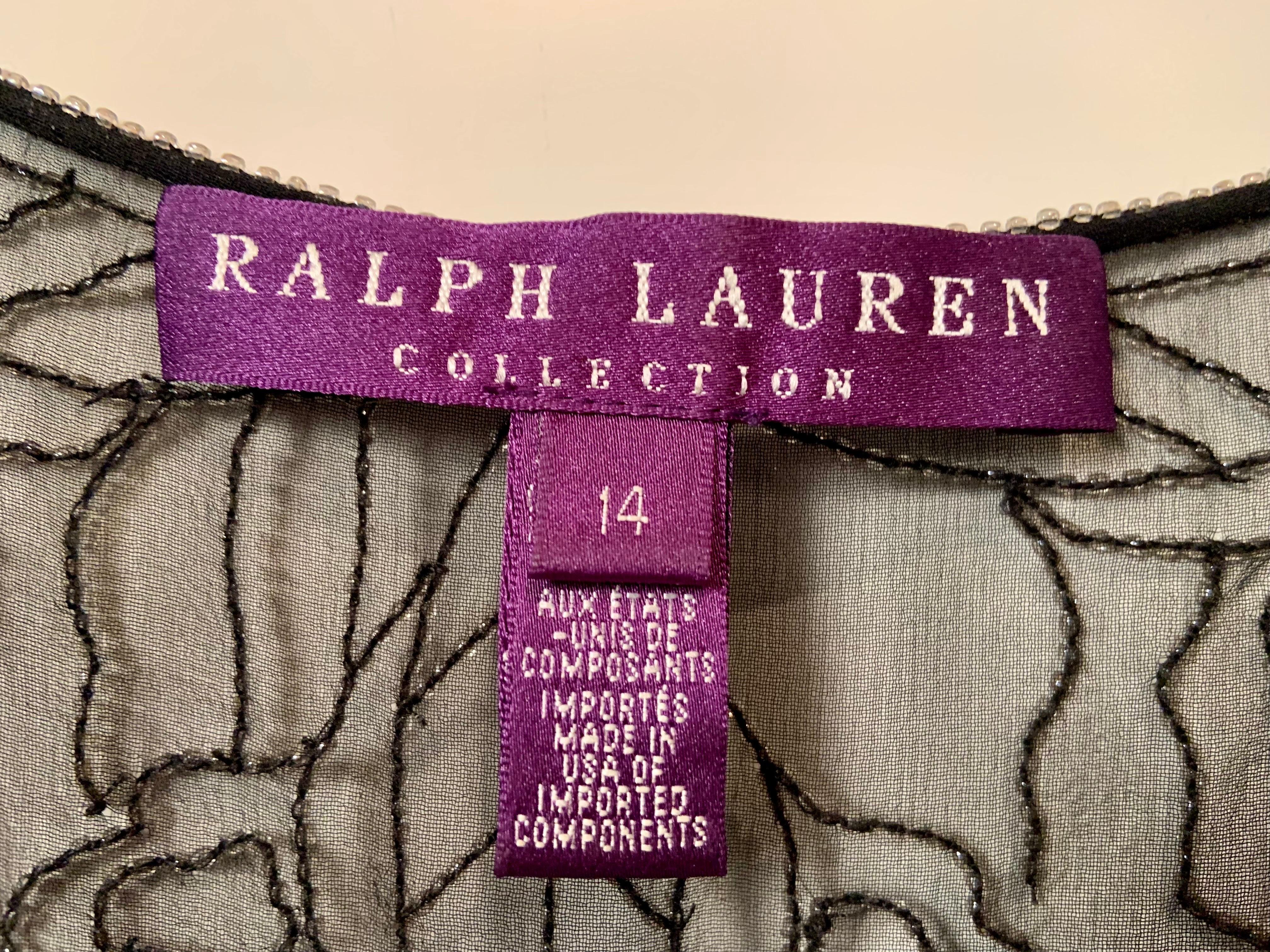 1980's Ralph Lauren Beaded Black Chiffon Top For Sale 8