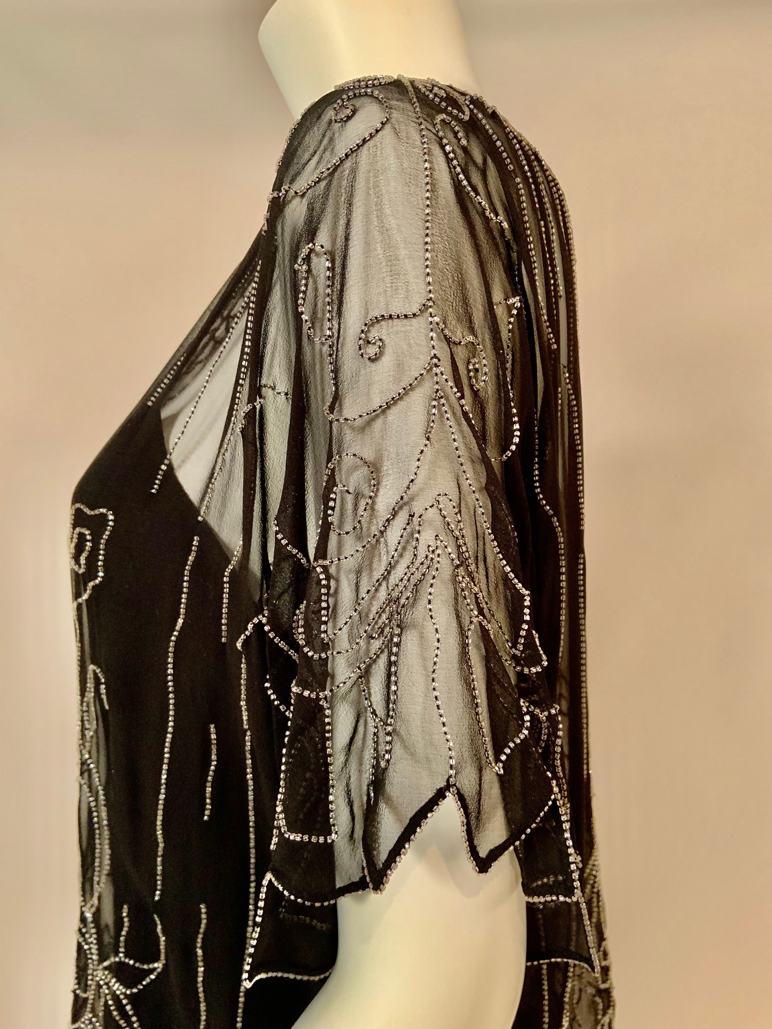 1980's Ralph Lauren Beaded Black Chiffon Top For Sale 3