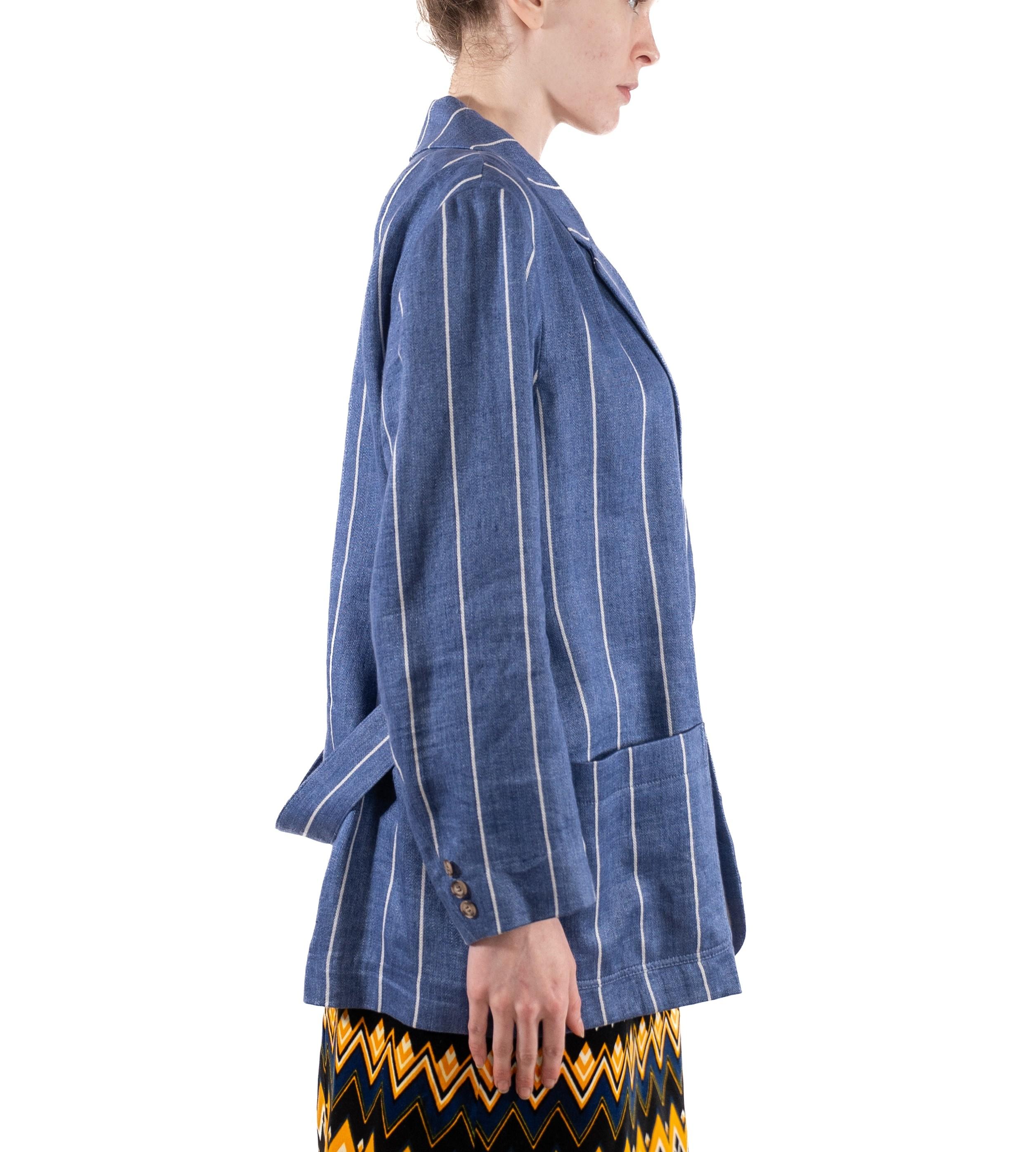 Men's 1980S Ralph Lauren Blue & White Striped Cotton Jacket For Sale