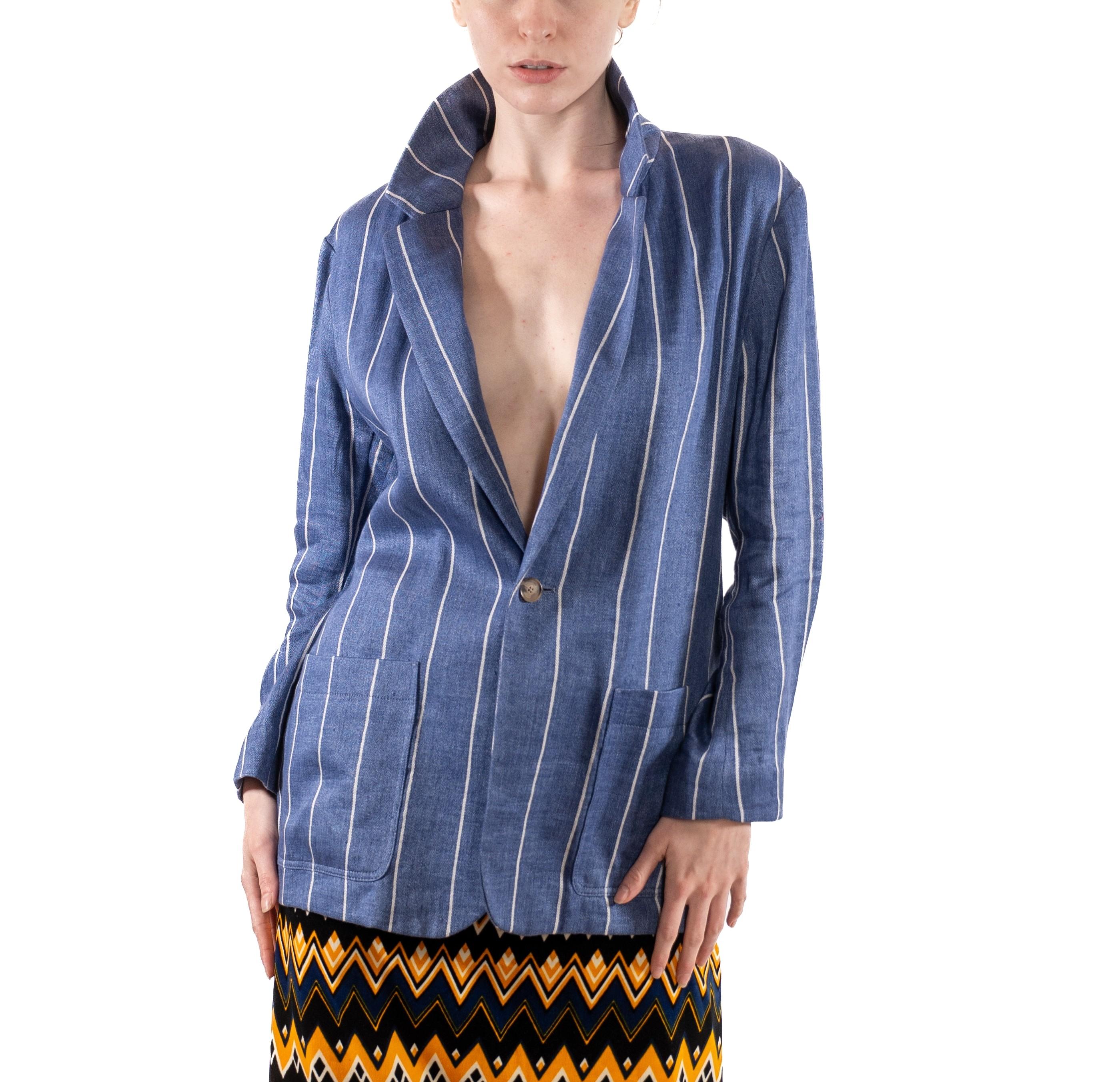 1980S Ralph Lauren Blue & White Striped Cotton Jacket For Sale 1