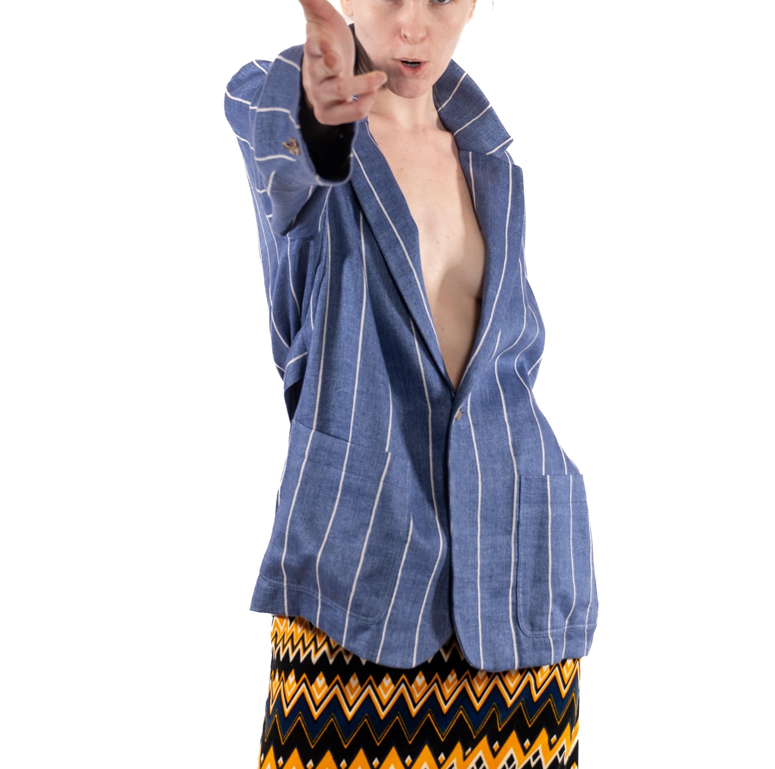 1980S Ralph Lauren Blue & White Striped Cotton Jacket For Sale 2
