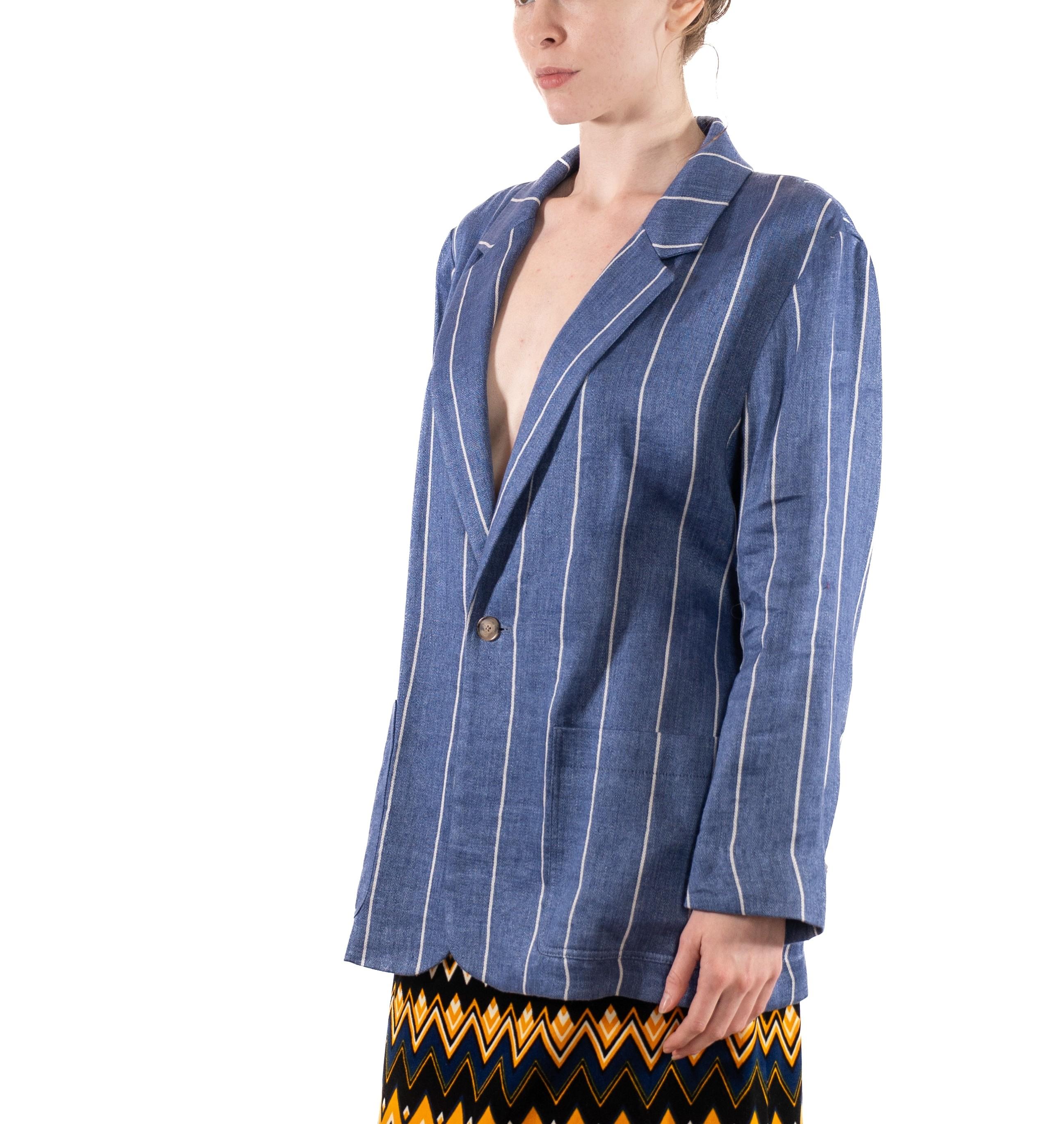 1980S Ralph Lauren Blue & White Striped Cotton Jacket For Sale 4