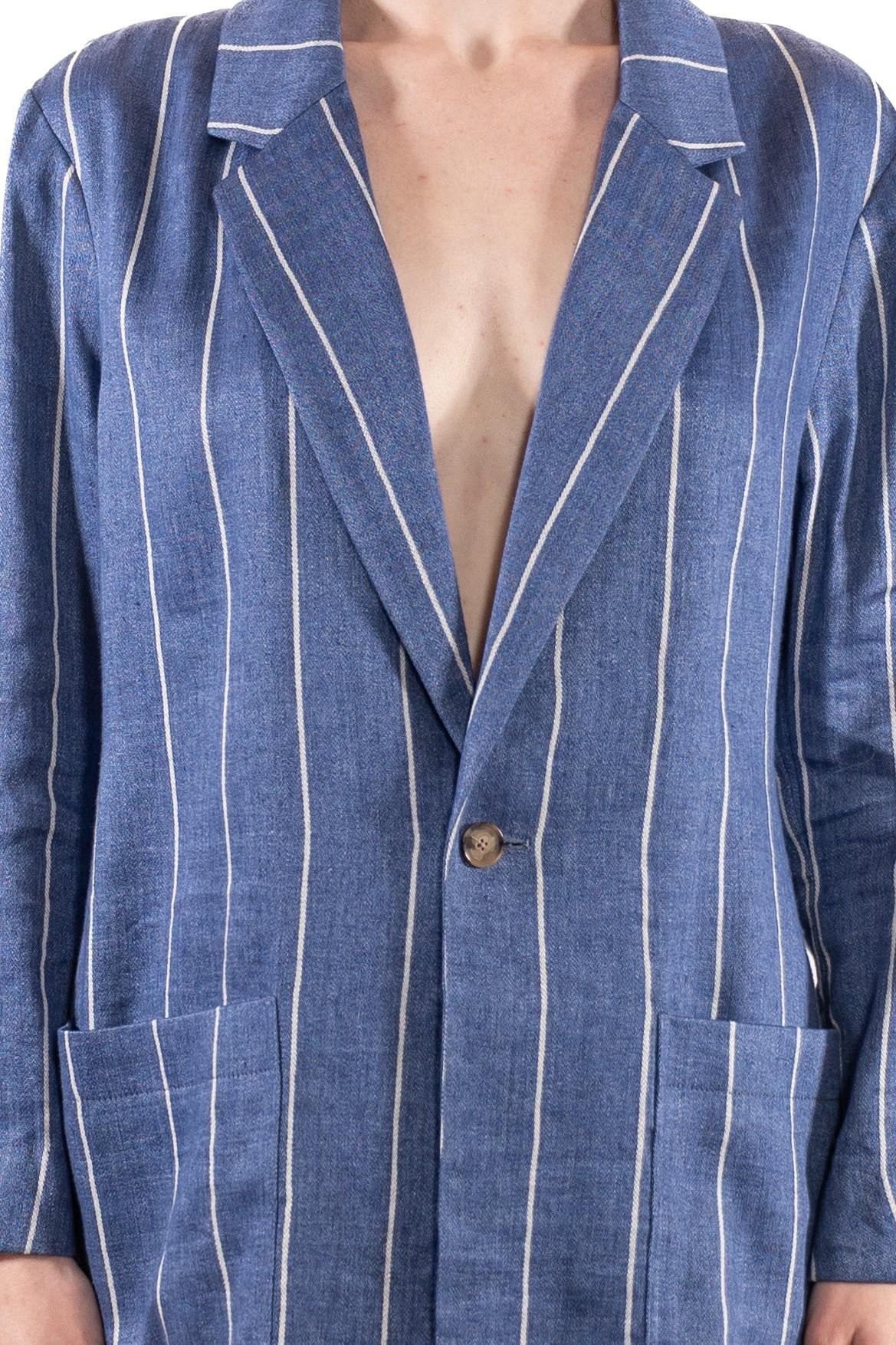 1980S Ralph Lauren Blue & White Striped Cotton Jacket For Sale 5