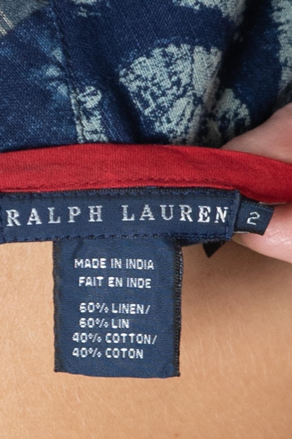 1980S Ralph Lauren Indigo Blue Linen Patchwork Skirt 5