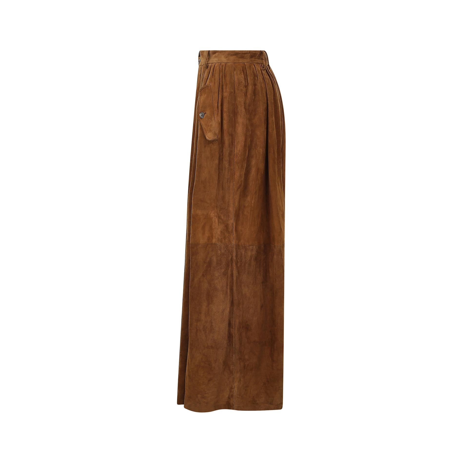 This is a fine early to mid 1980s Italian brown suede maxi skirt by Ralph Lauren from what was at the time, the mainline collection as the flagship purple label was introduced in 1994.  This was purchased as part of a small collection of very
