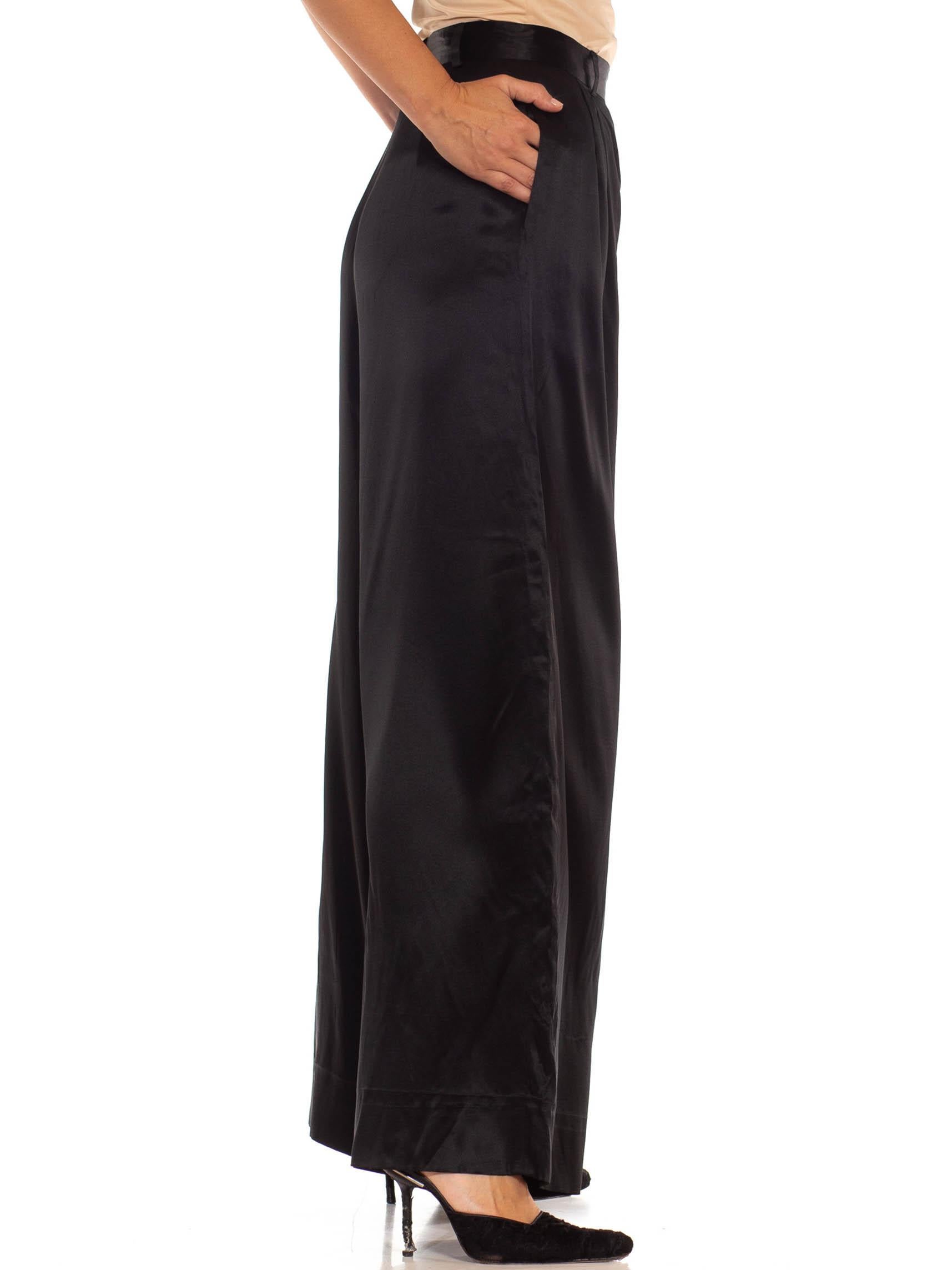 1980S RALPH LAUREN POLO Black Silk Satin Palazzo Pants In Excellent Condition In New York, NY