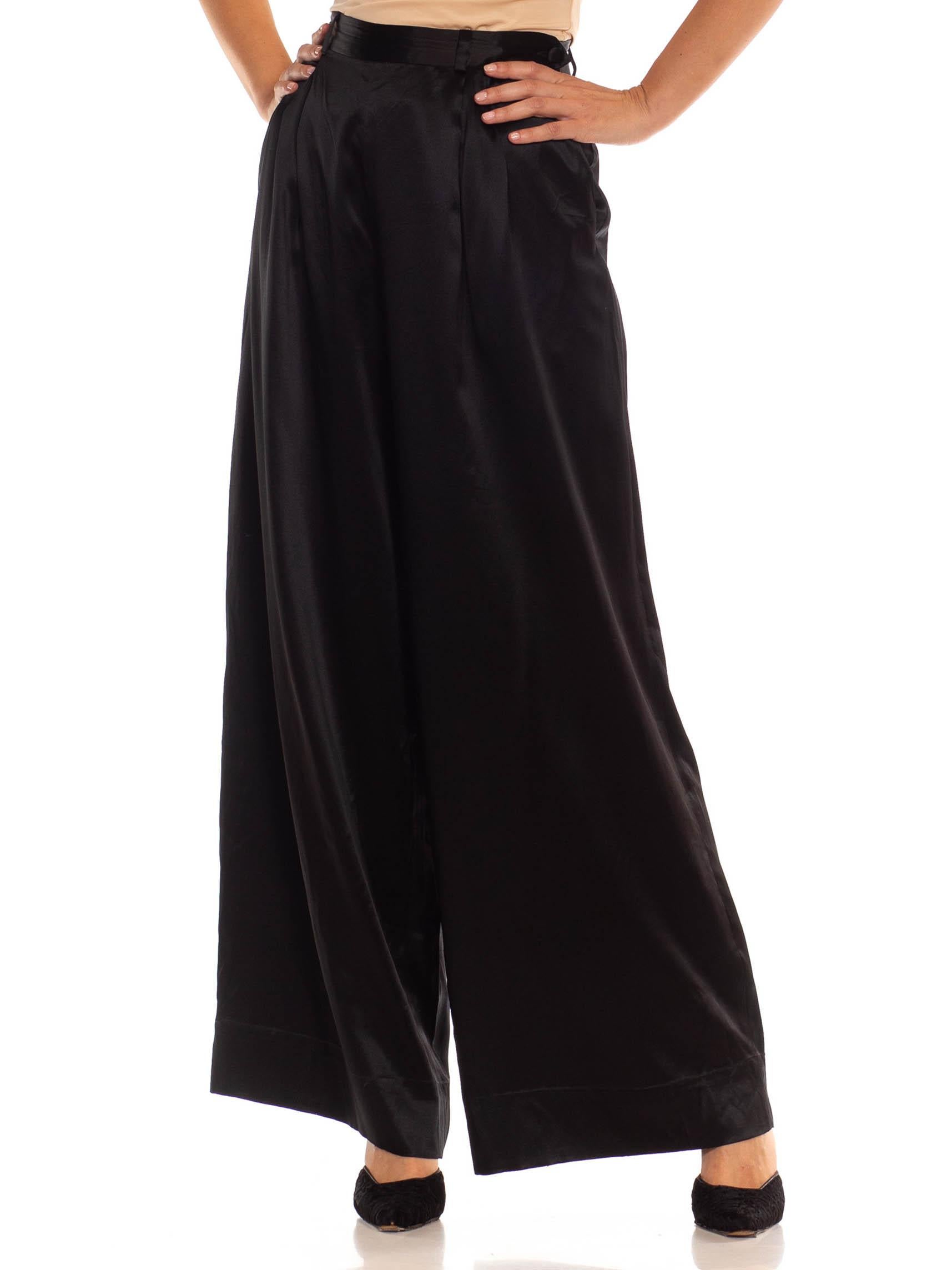 1980S RALPH LAUREN POLO Pantalones palazzo de satén de seda negro 3