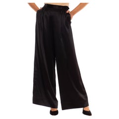 1980S RALPH LAUREN POLO Pantalones palazzo de satén de seda negro