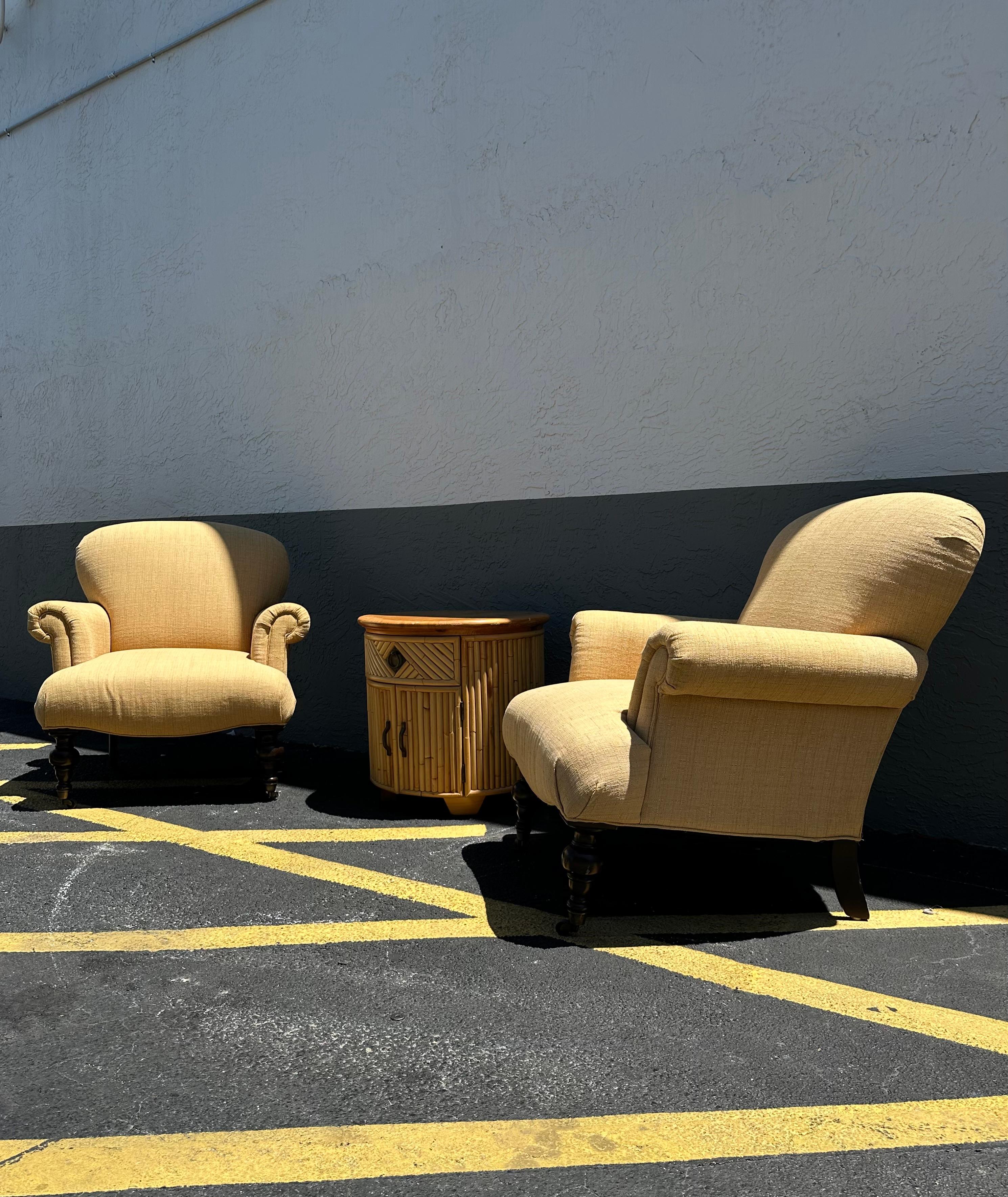 1980s Ralph Lauren English Style Beige Gold Library Castors Chairs, Set of 2 For Sale 5