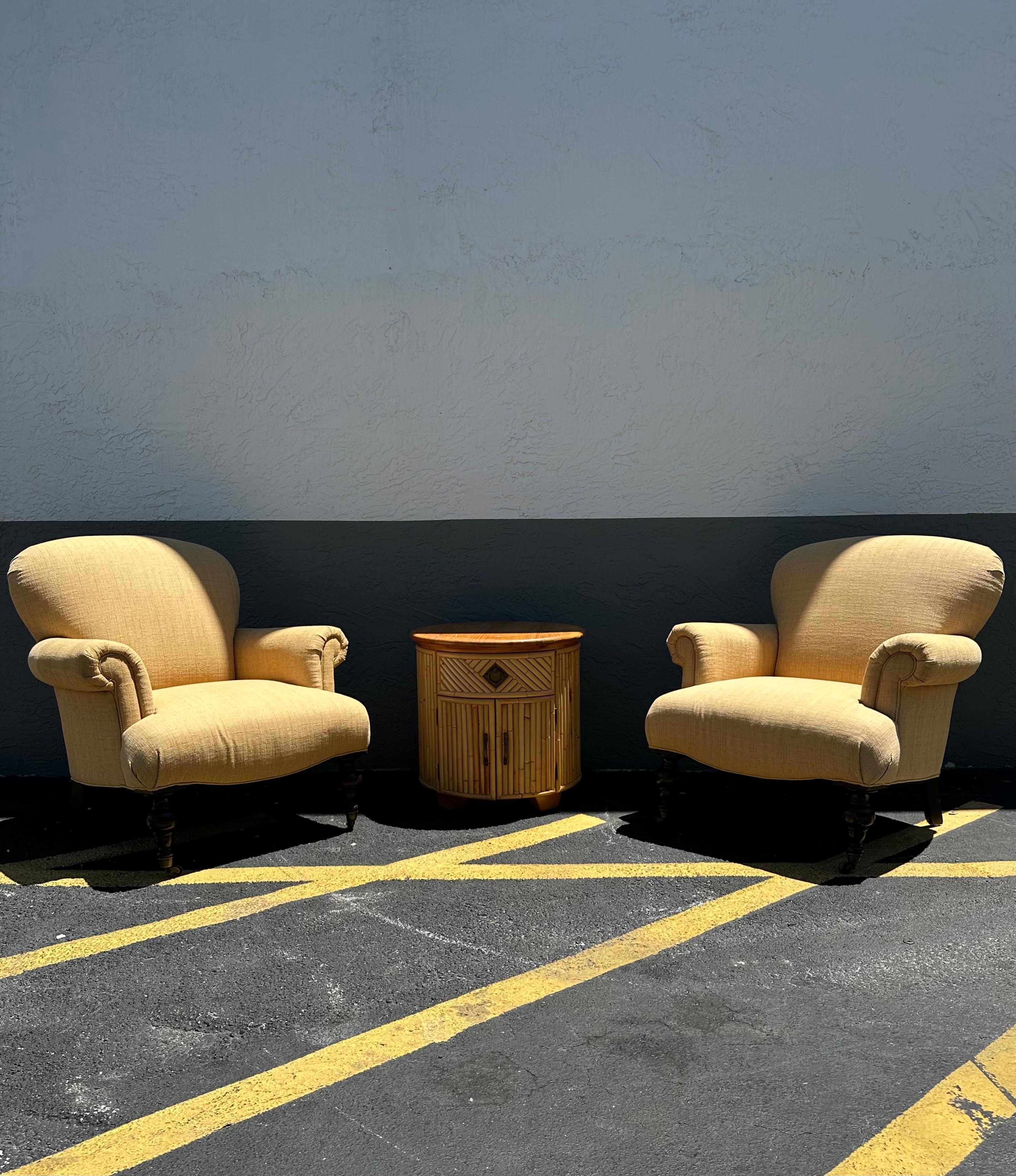 1980s Ralph Lauren English Style Beige Gold Library Castors Chairs, Set of 2 For Sale 6