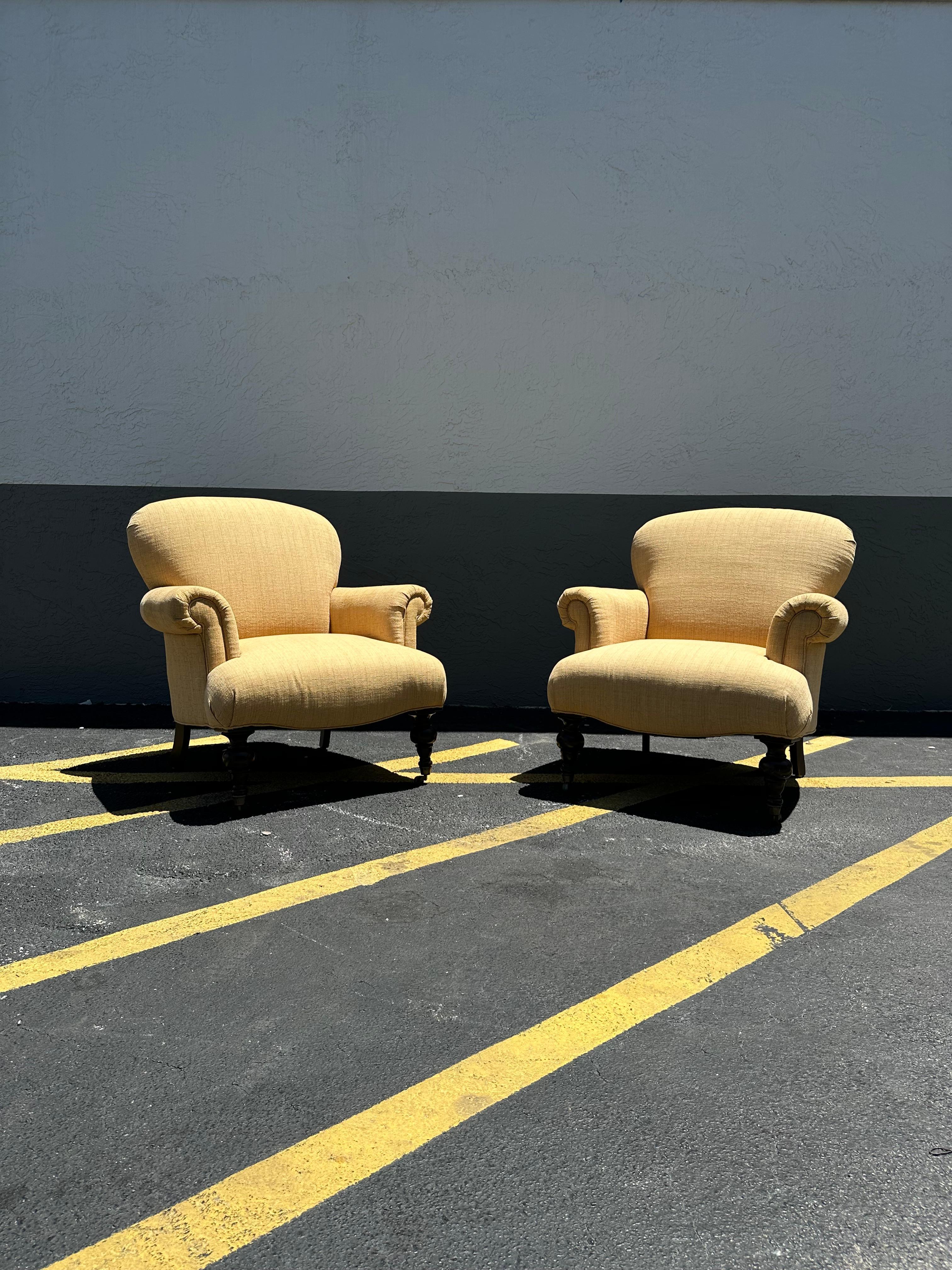 American 1980s Ralph Lauren English Style Beige Gold Library Castors Chairs, Set of 2 For Sale