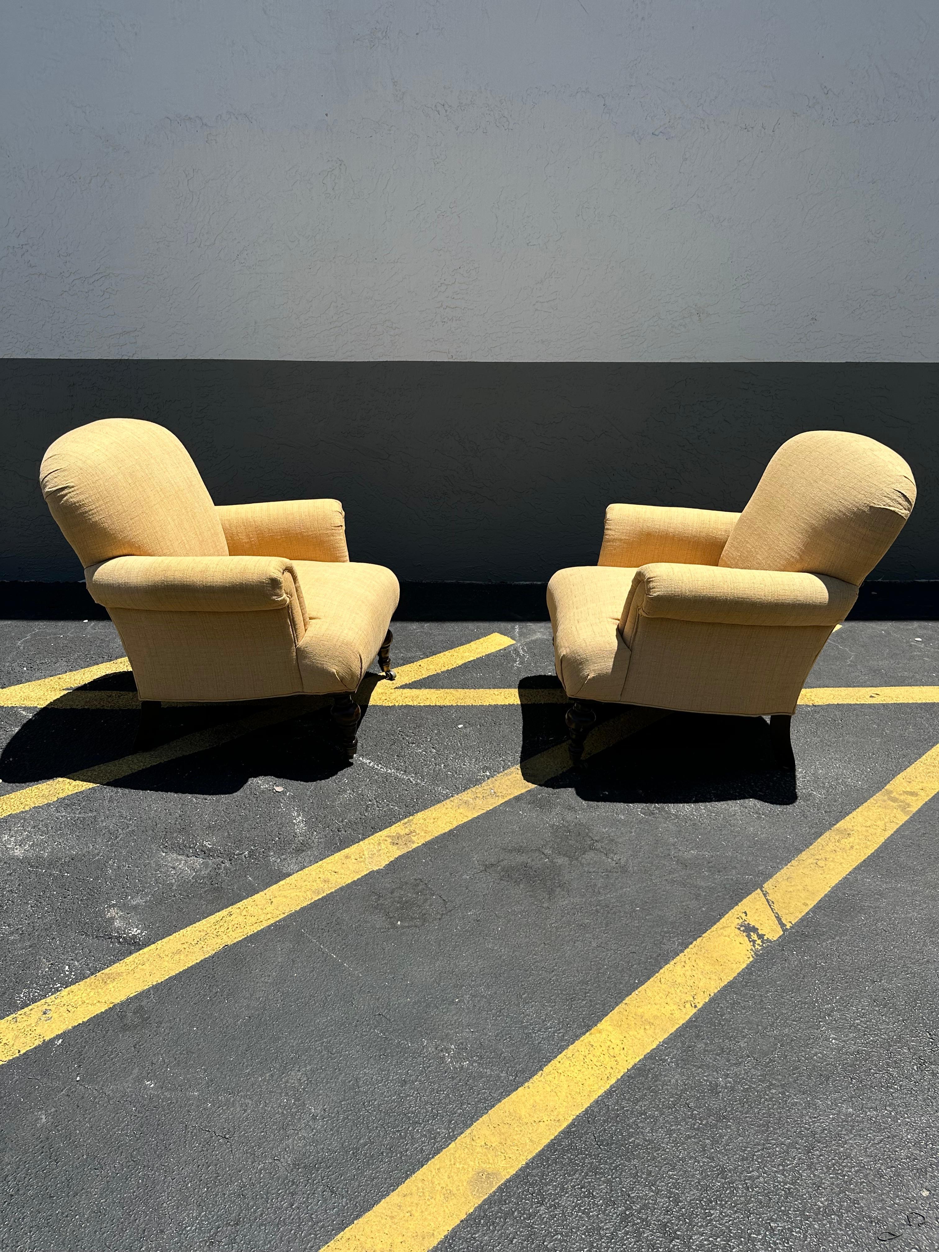 1980s Ralph Lauren English Style Beige Gold Library Castors Chairs, Set of 2 In Good Condition For Sale In Fort Lauderdale, FL
