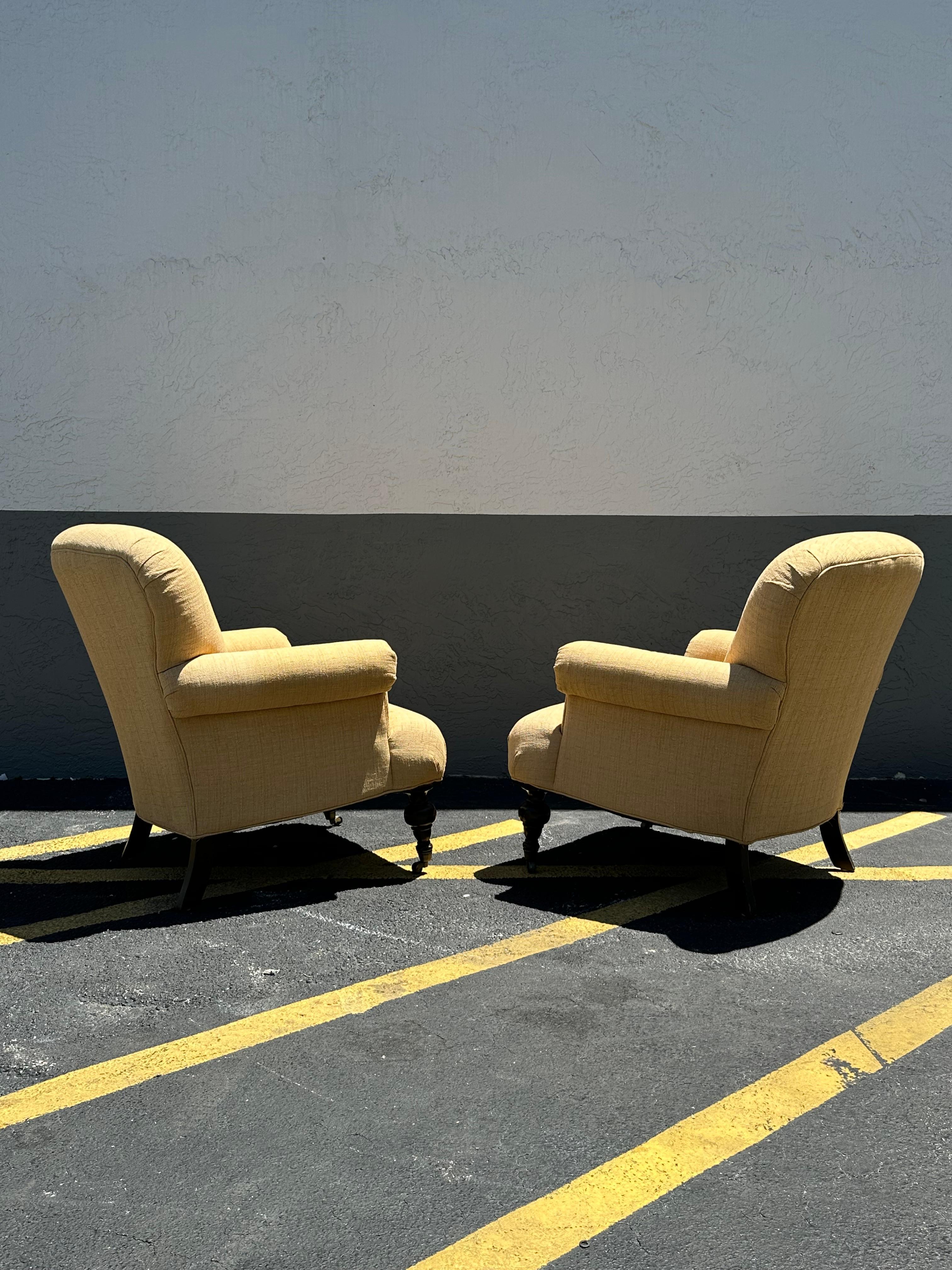 Late 20th Century 1980s Ralph Lauren English Style Beige Gold Library Castors Chairs, Set of 2 For Sale