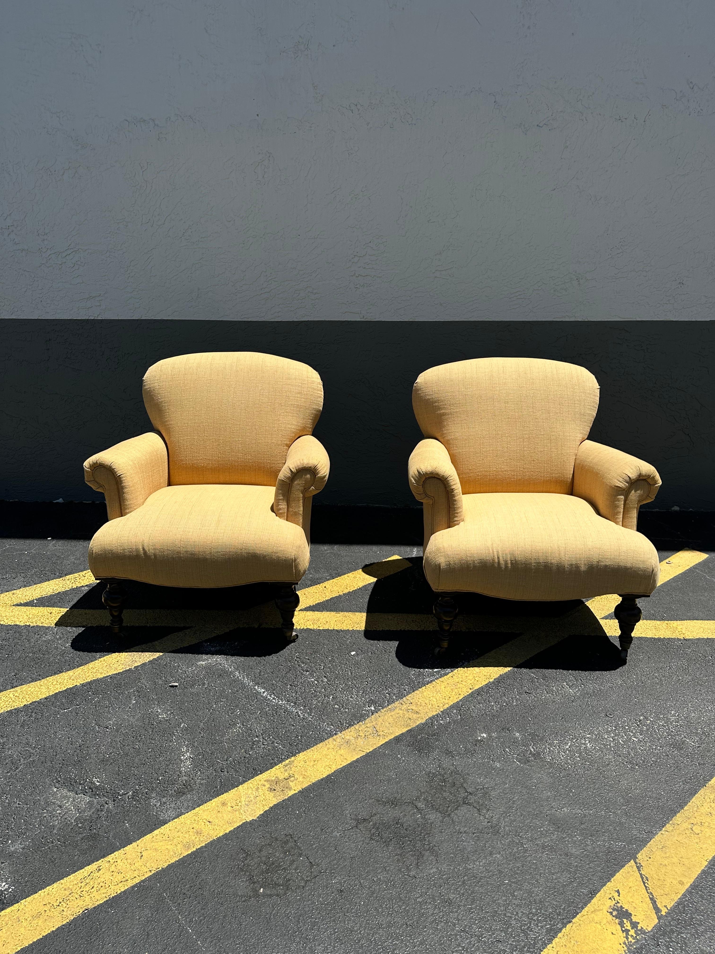 1980s Ralph Lauren English Style Beige Gold Library Castors Chairs, Set of 2 For Sale 1