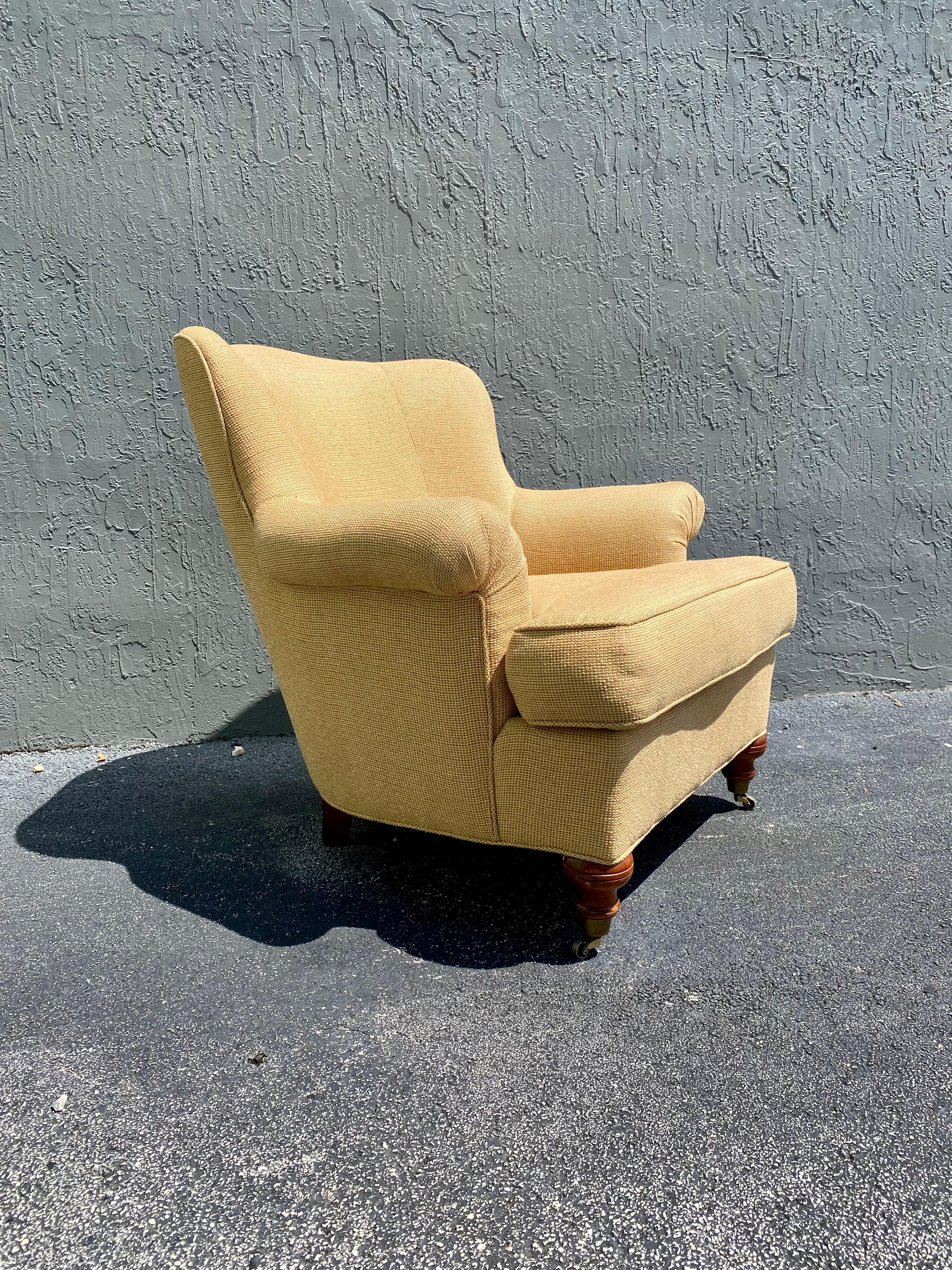 1980s Ralph Lauren Style Large Tweed Library Castors Chair  In Good Condition For Sale In Fort Lauderdale, FL