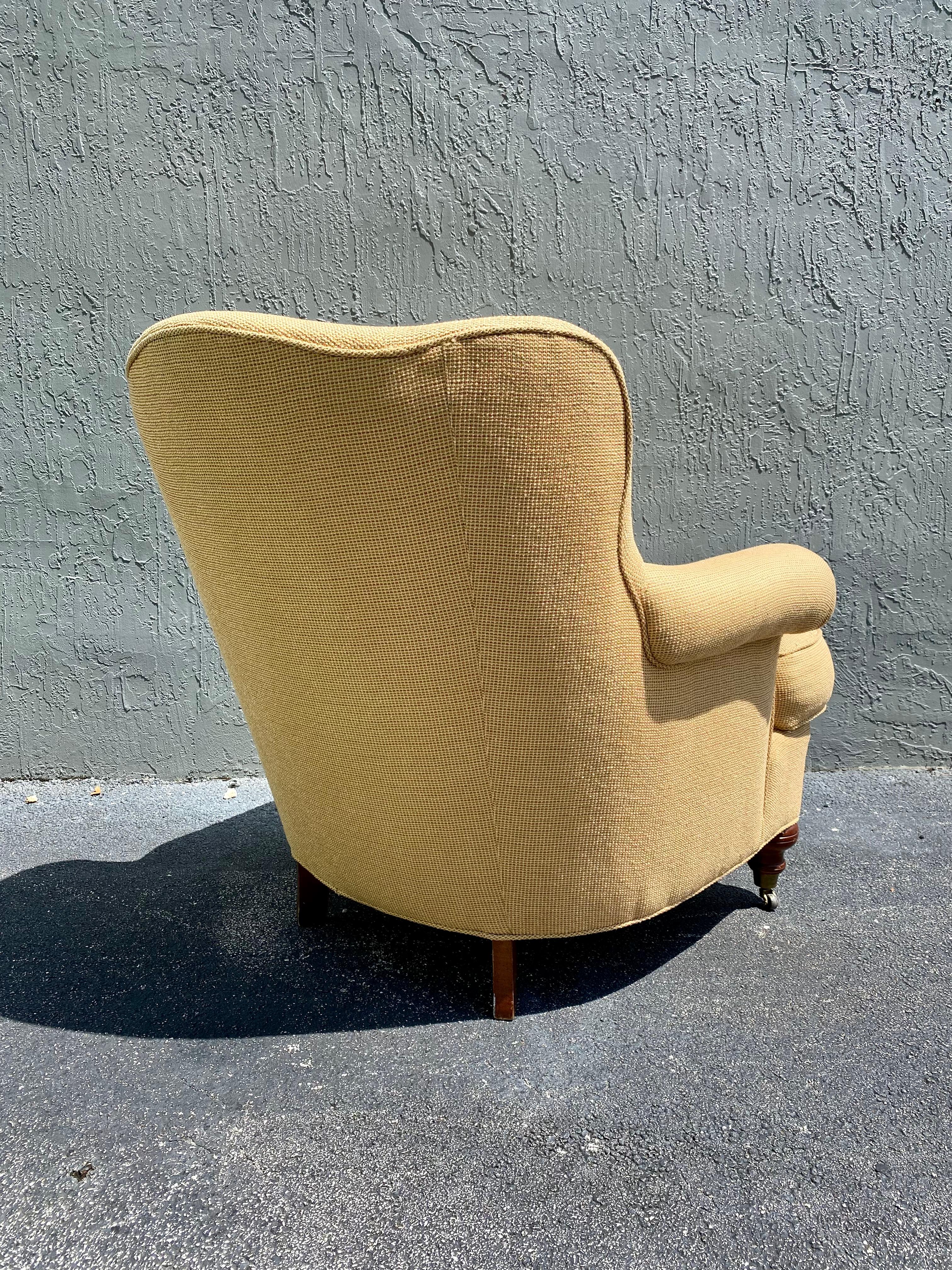 Late 20th Century 1980s Ralph Lauren Style Large Tweed Library Castors Chair  For Sale