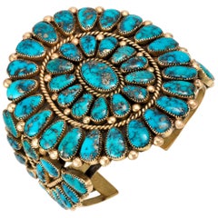 1980s Rare Alice Quam Fine Morenci Turquoise and Gold Cuff