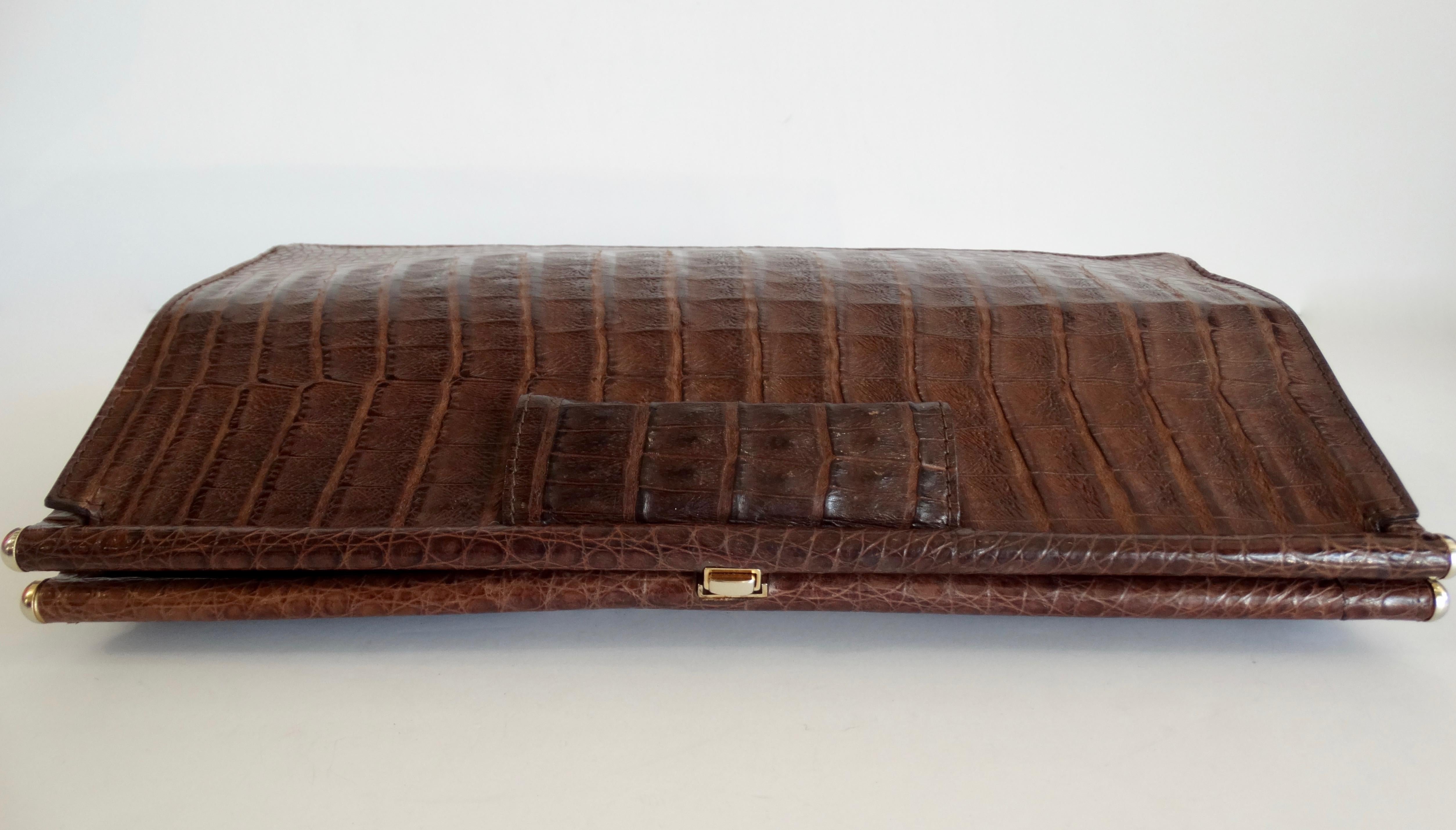 Donna Karan 1980s Caiman Crocodile Clutch 2