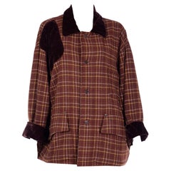 Vintage 1980s Rare Gordon Henderson Brown Plaid Wool Jacket w Velvet Trim
