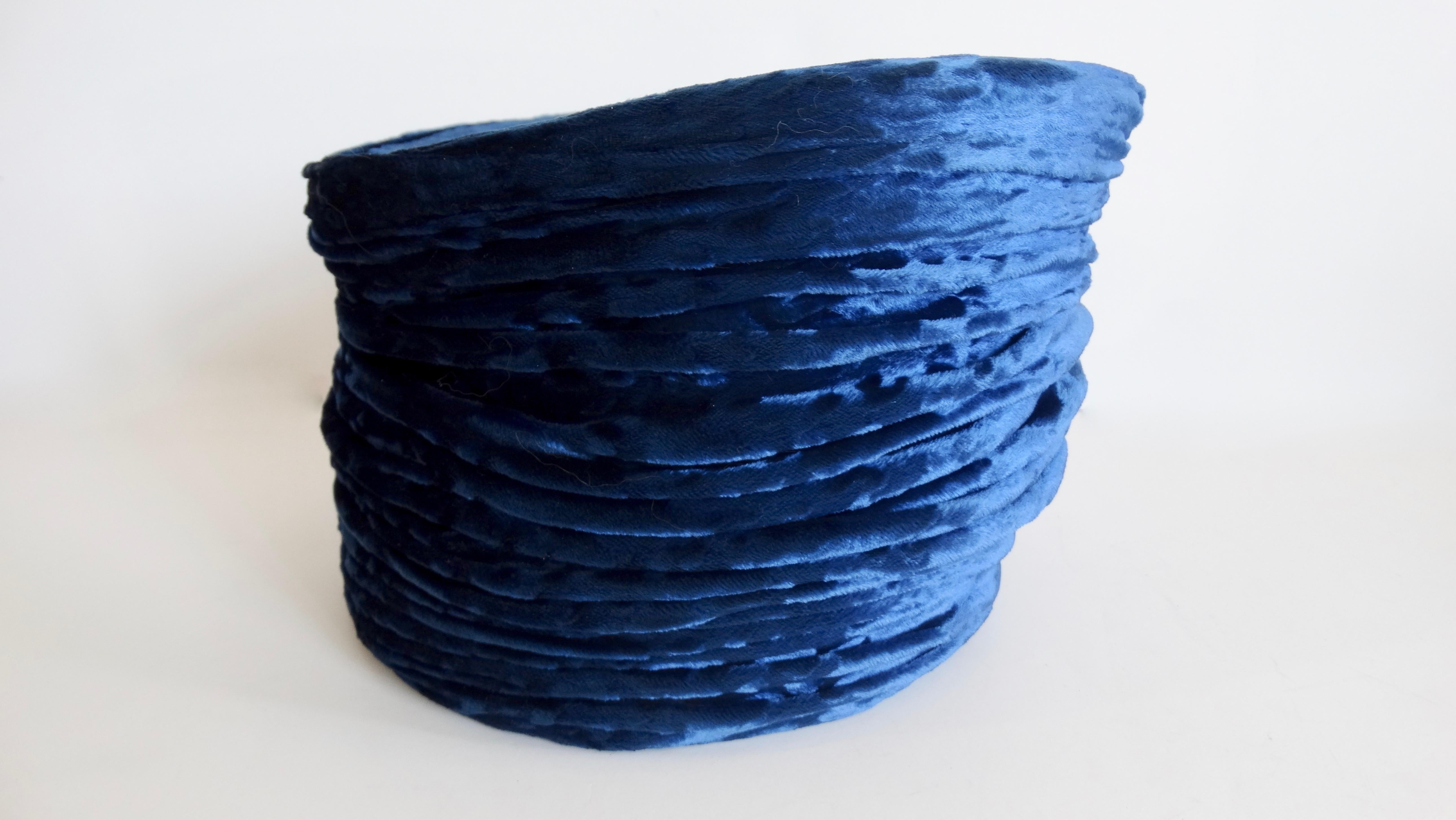 Isabel Canovas 1980s Blue Velvet Asymmetrical Hat  In Good Condition In Scottsdale, AZ