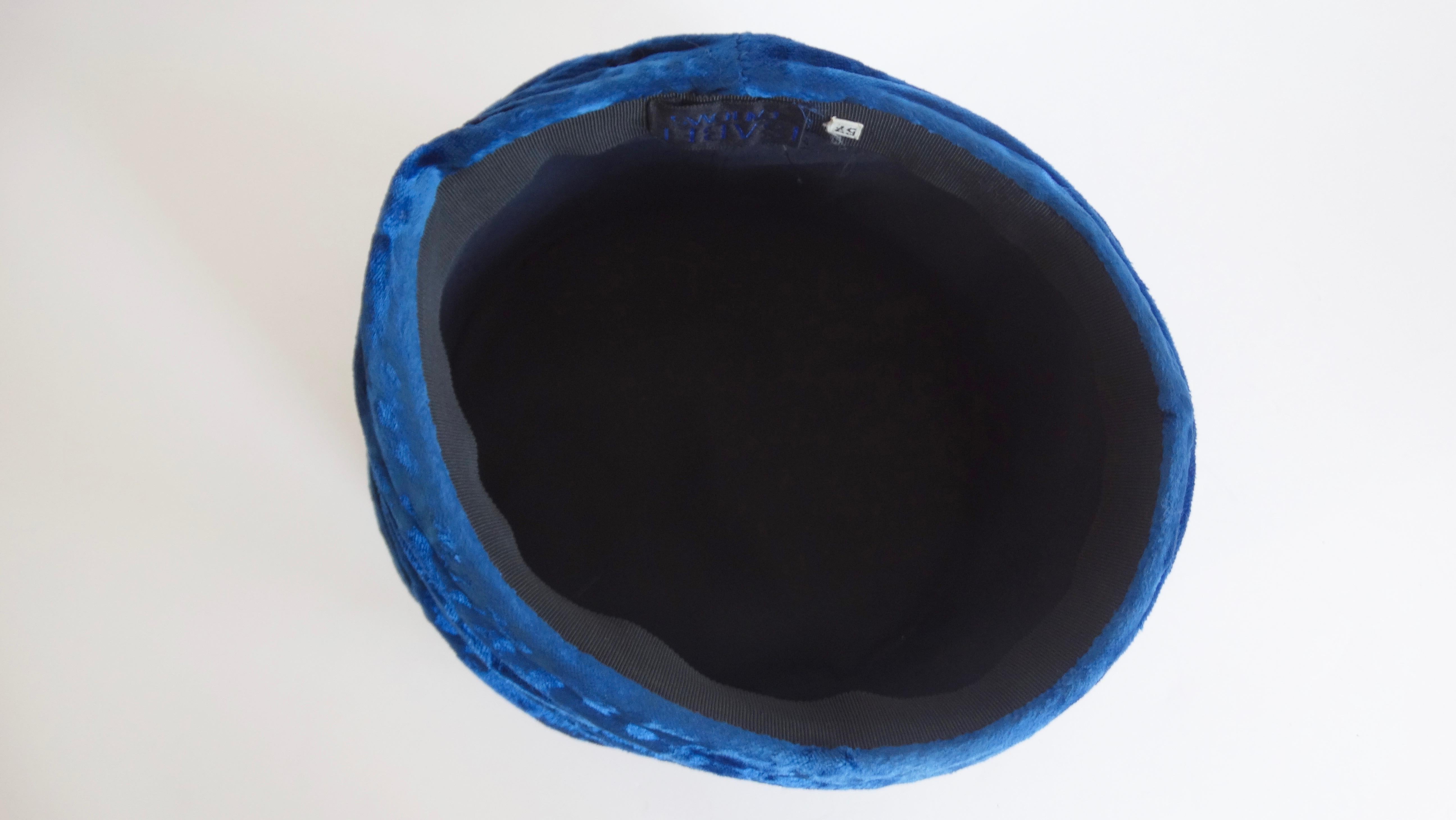 Women's or Men's Isabel Canovas 1980s Blue Velvet Asymmetrical Hat 