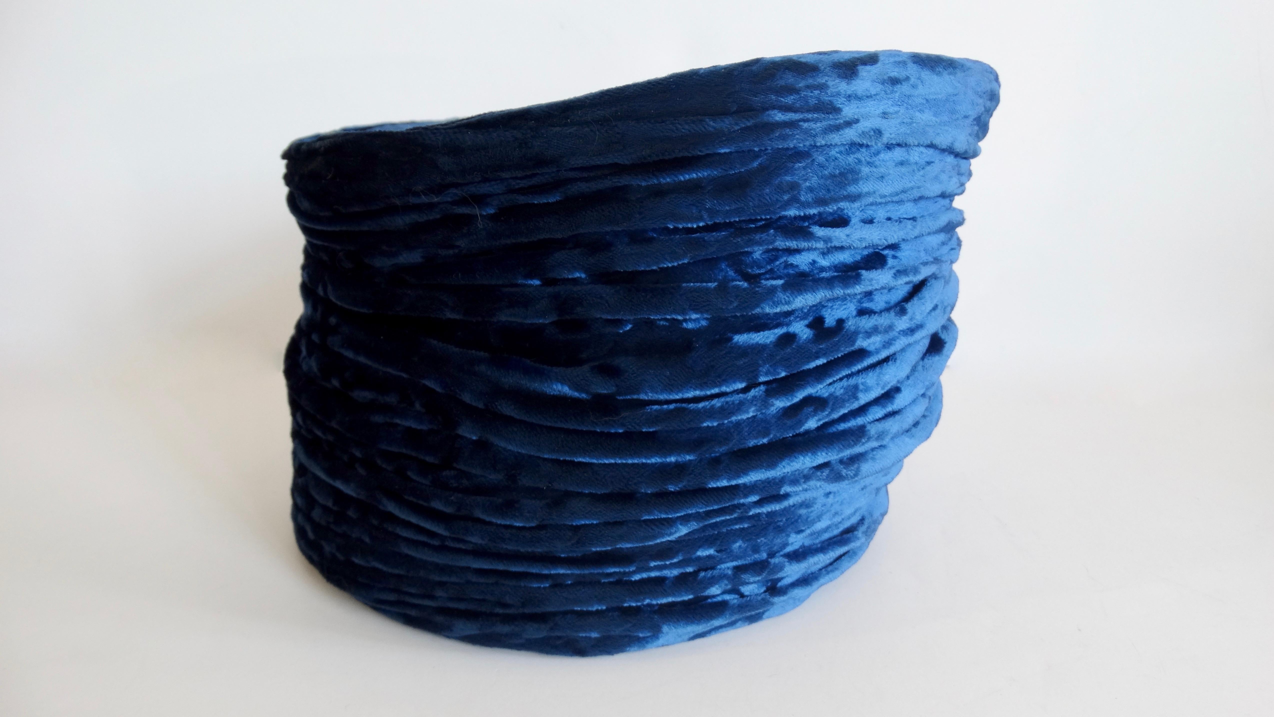 Isabel Canovas 1980s Blue Velvet Asymmetrical Hat  3