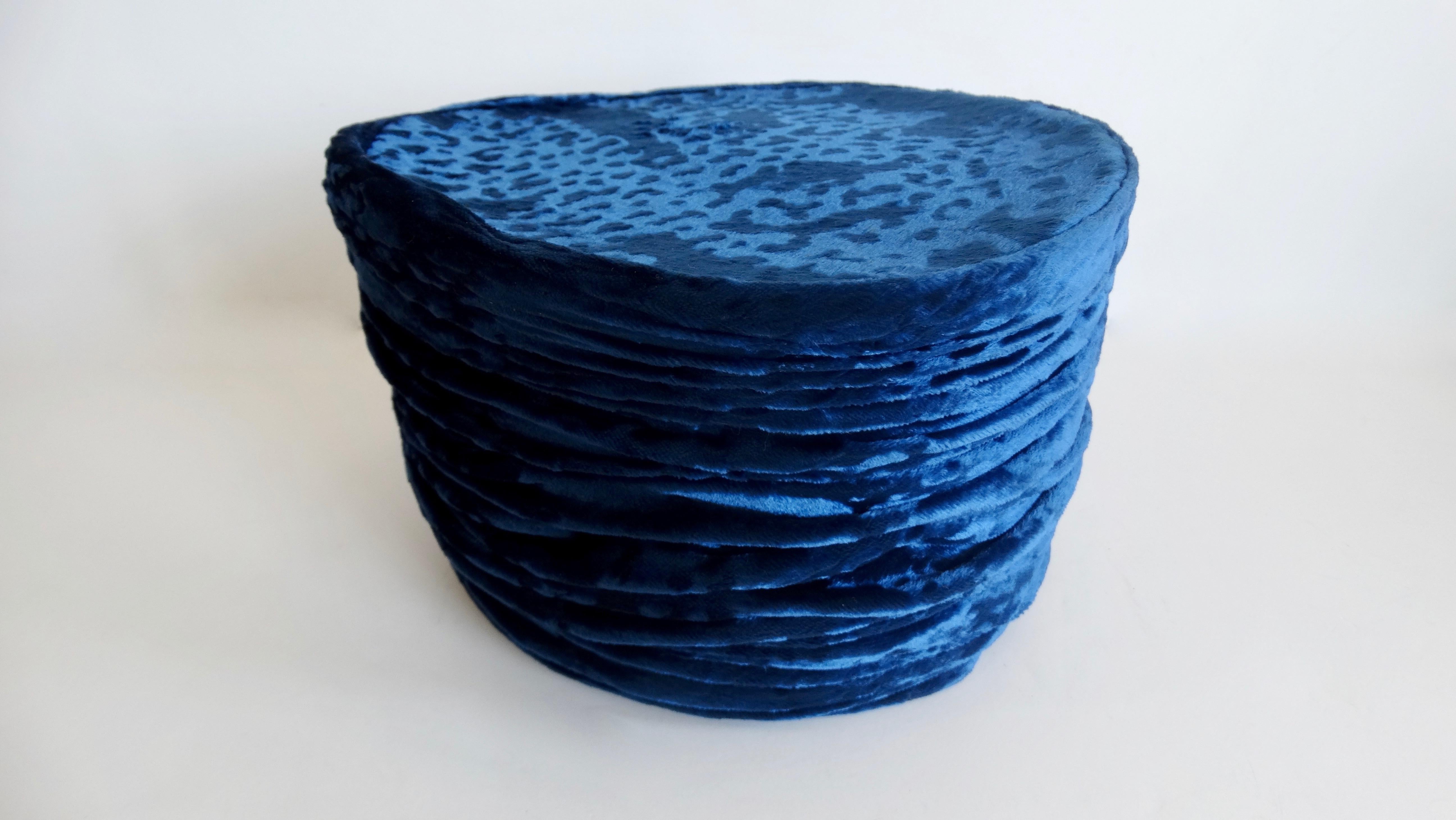 Isabel Canovas 1980s Blue Velvet Asymmetrical Hat  4