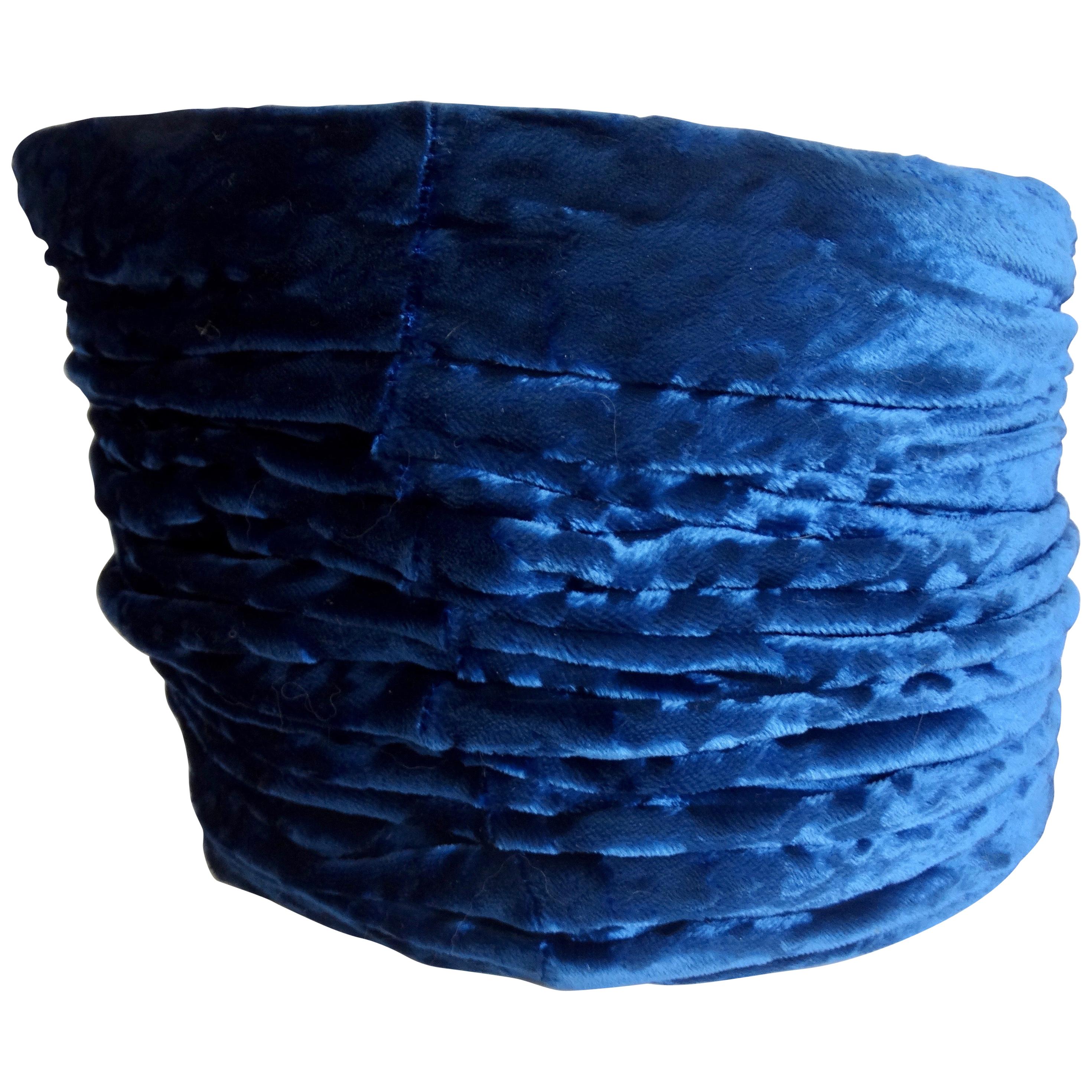 Isabel Canovas 1980s Blue Velvet Asymmetrical Hat 