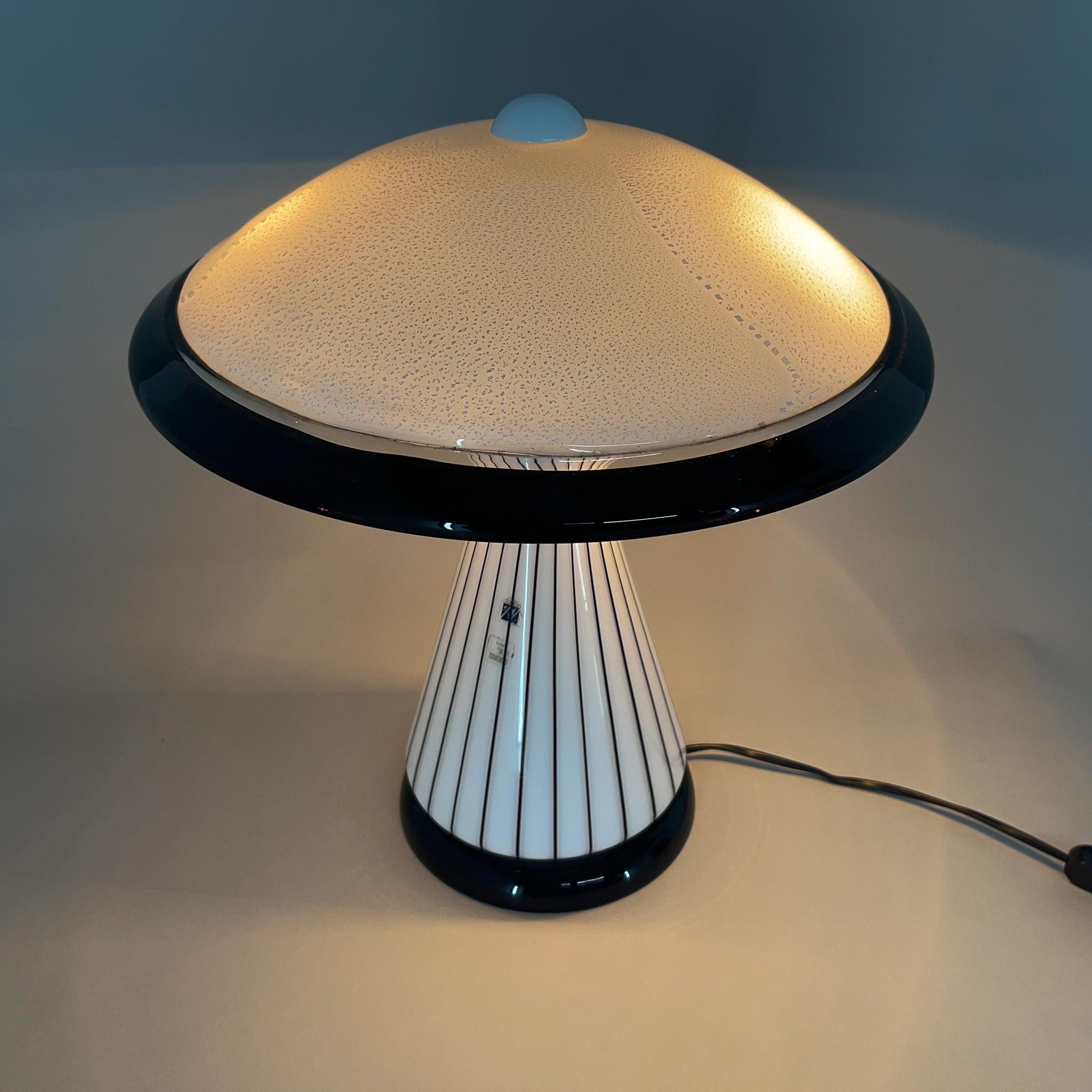 Mid-Century Modern 1980's Rare Italian Mushroom Vetri Murano Glass Table Lamp by ZONCA, Labeled For Sale
