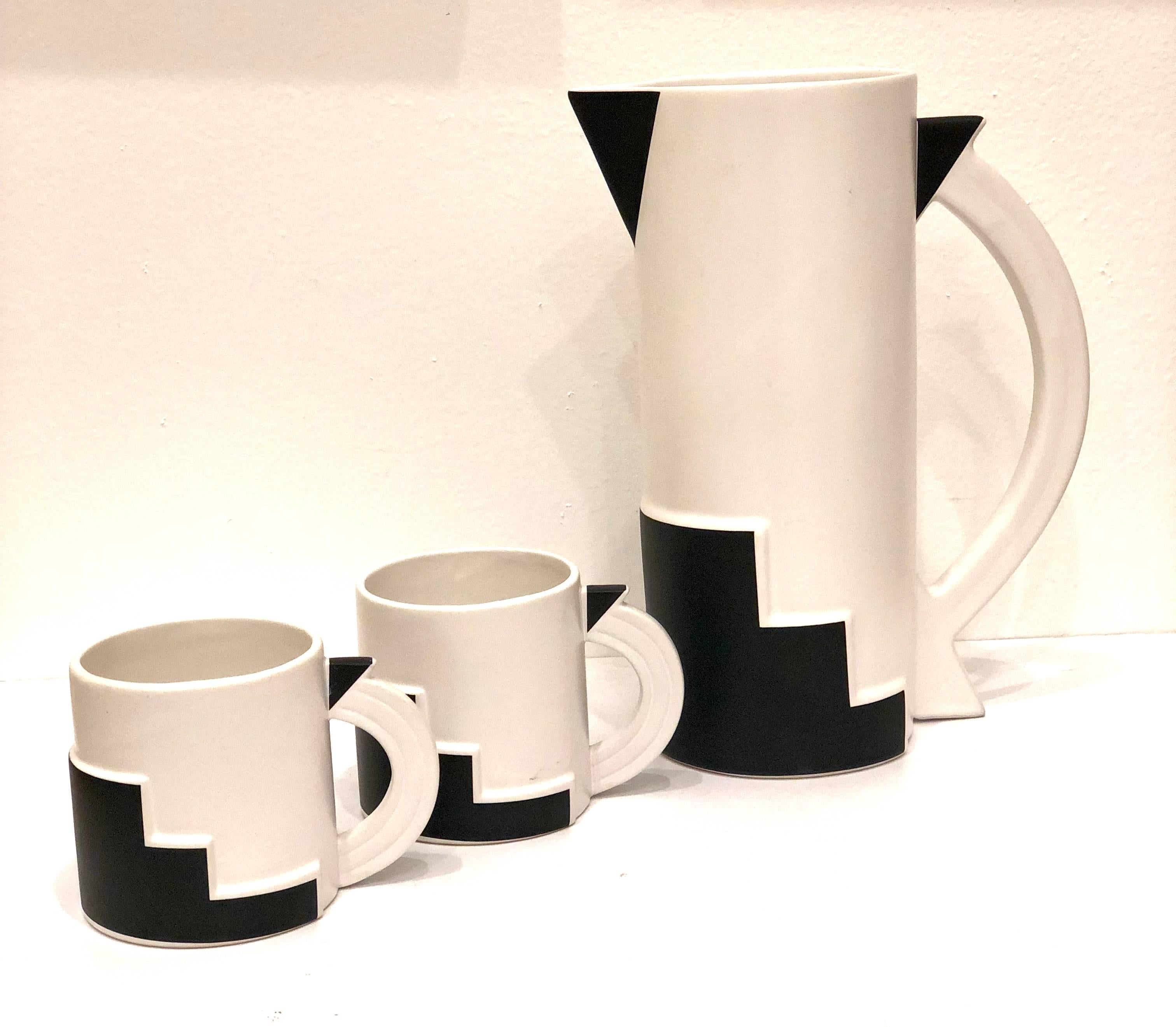 Post-Modern 1980s Rare Memphis Ceramic Pitcher & Mugs by Kato Kogei for Fujimori