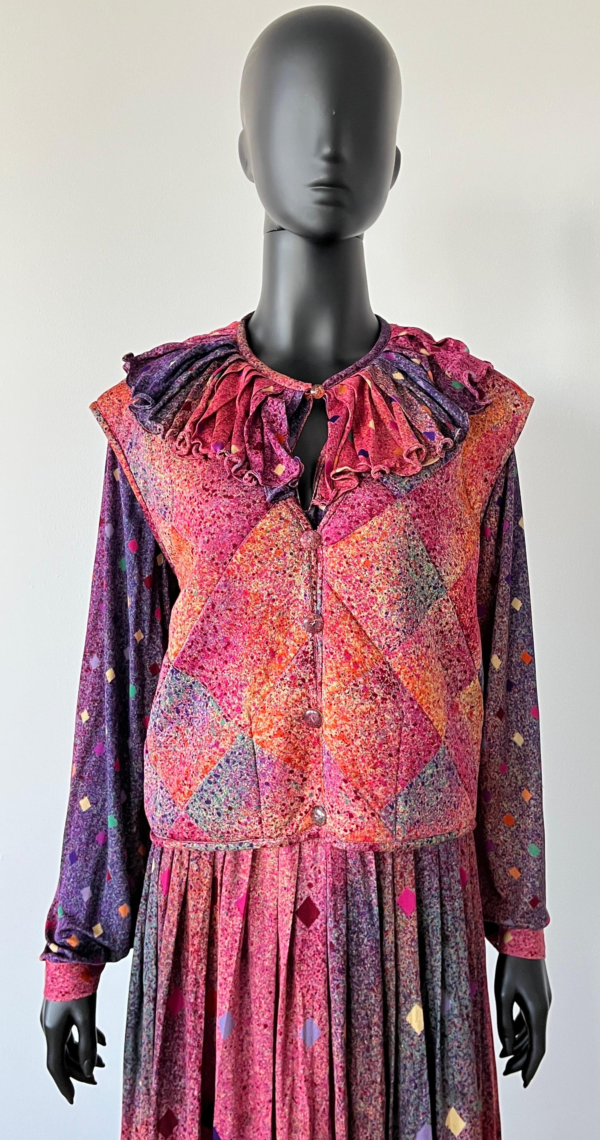 1980s Vintage MISSONI Harlequin silk skirt / vest / Top - 3 piece set For Sale 2