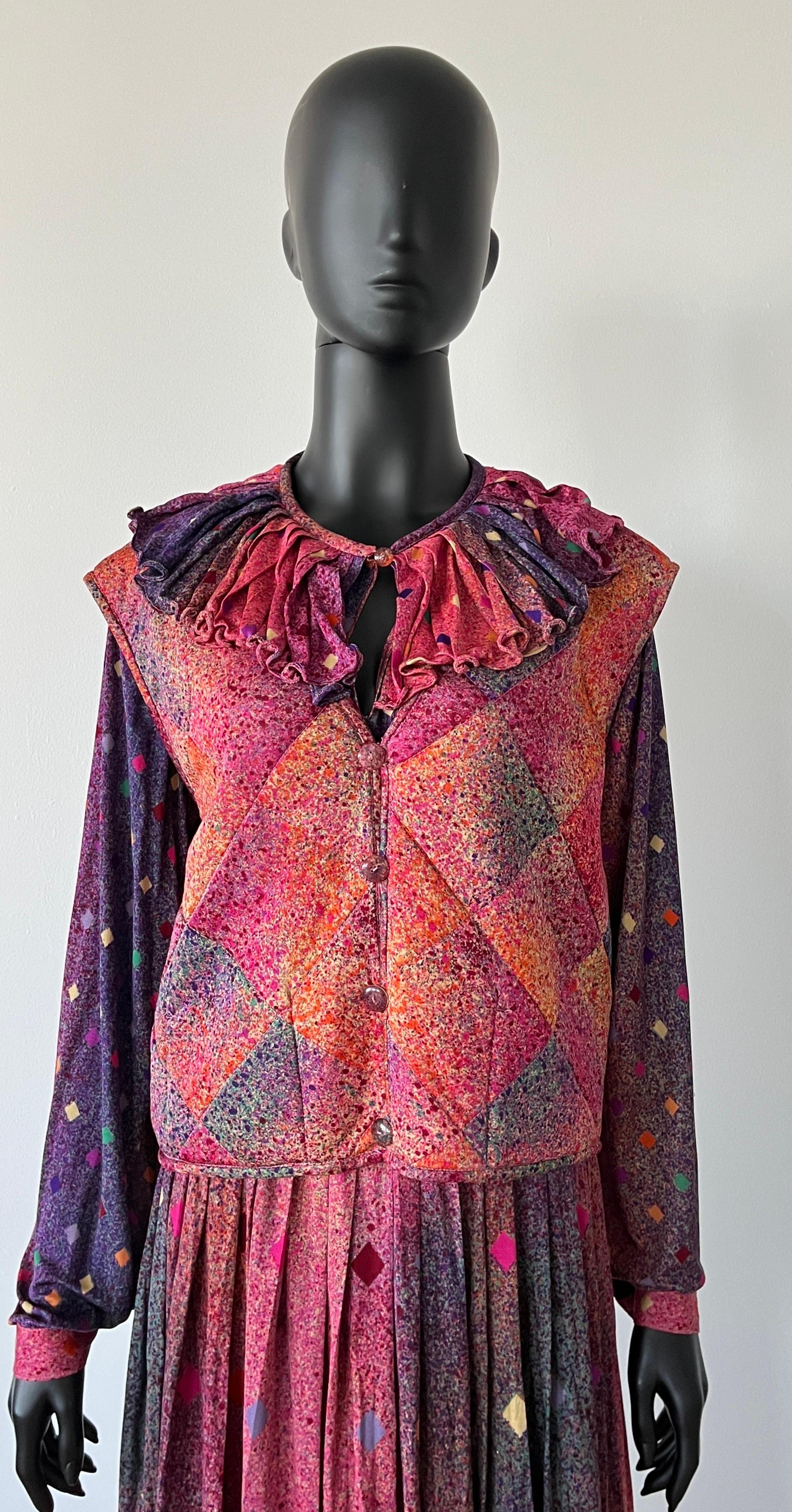 1980s Vintage MISSONI Harlequin silk skirt / vest / Top - 3 piece set For Sale 3