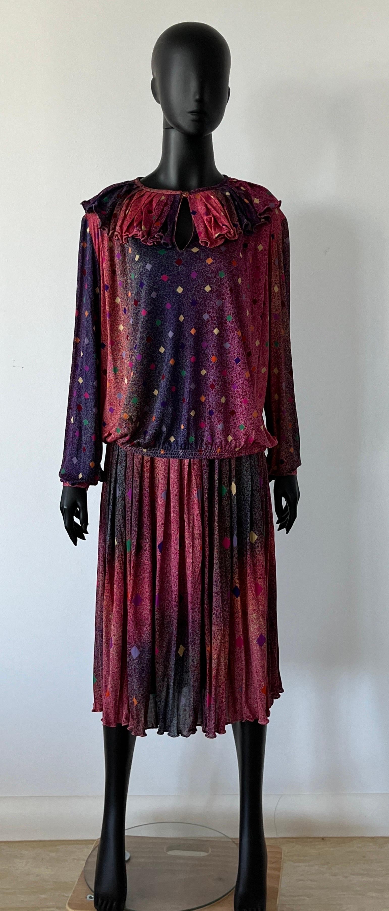 1980s Vintage MISSONI Harlequin silk skirt / vest / Top - 3 piece set For Sale 4
