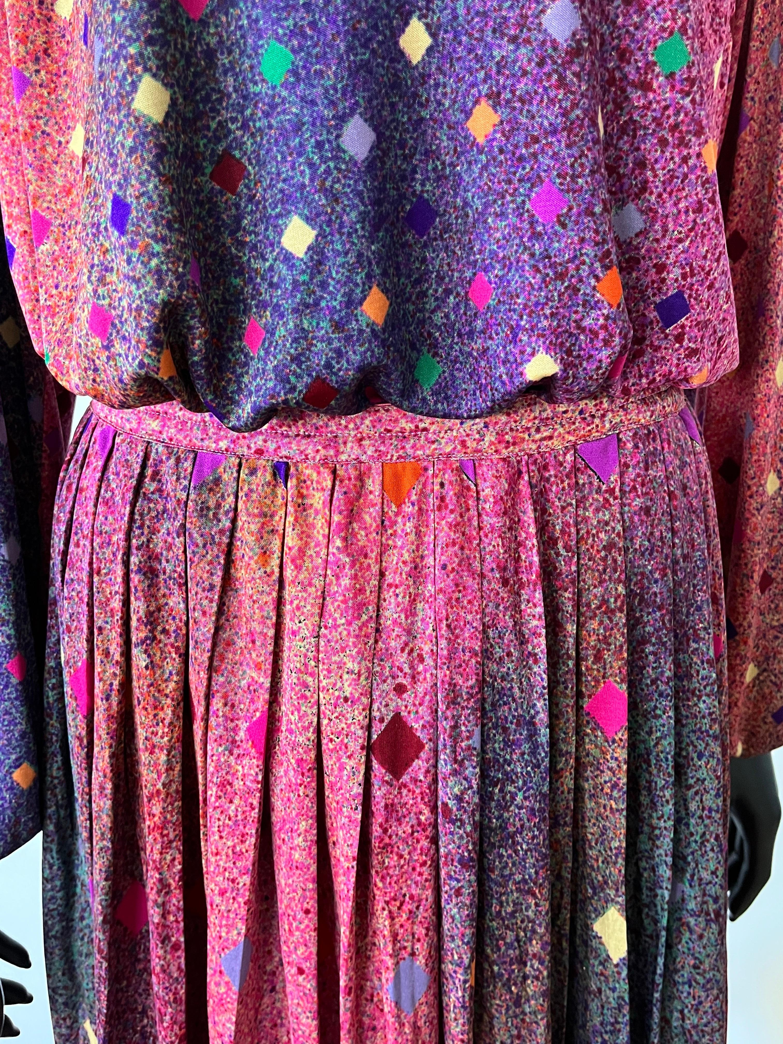 Women's 1980s Vintage MISSONI Harlequin silk skirt / vest / Top - 3 piece set For Sale