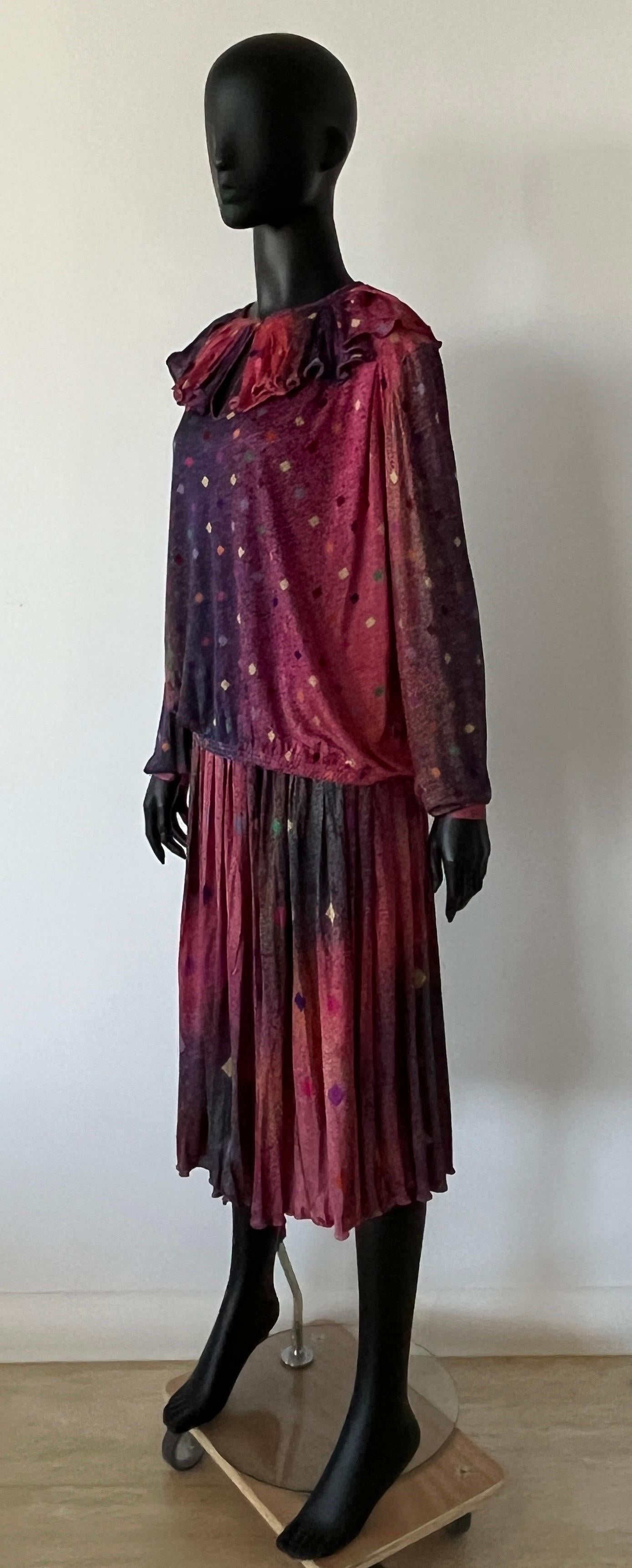 1980s Vintage MISSONI Harlequin silk skirt / vest / Top - 3 piece set For Sale 1