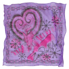 Vintage Zandra Rhodes 1980s Violet Hand Painted Silk Hanky 