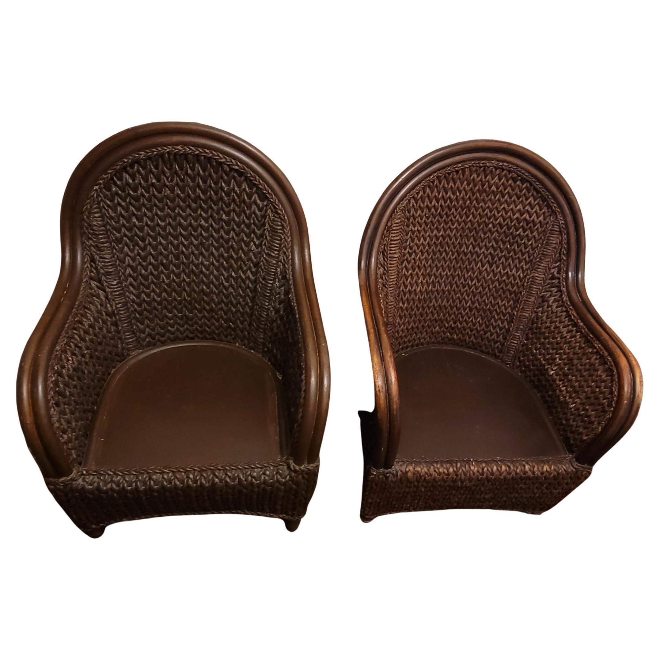 Wicker A Pair of 1980s Rattan and Rush Lounge Chairs with Ottoman Set  For Sale