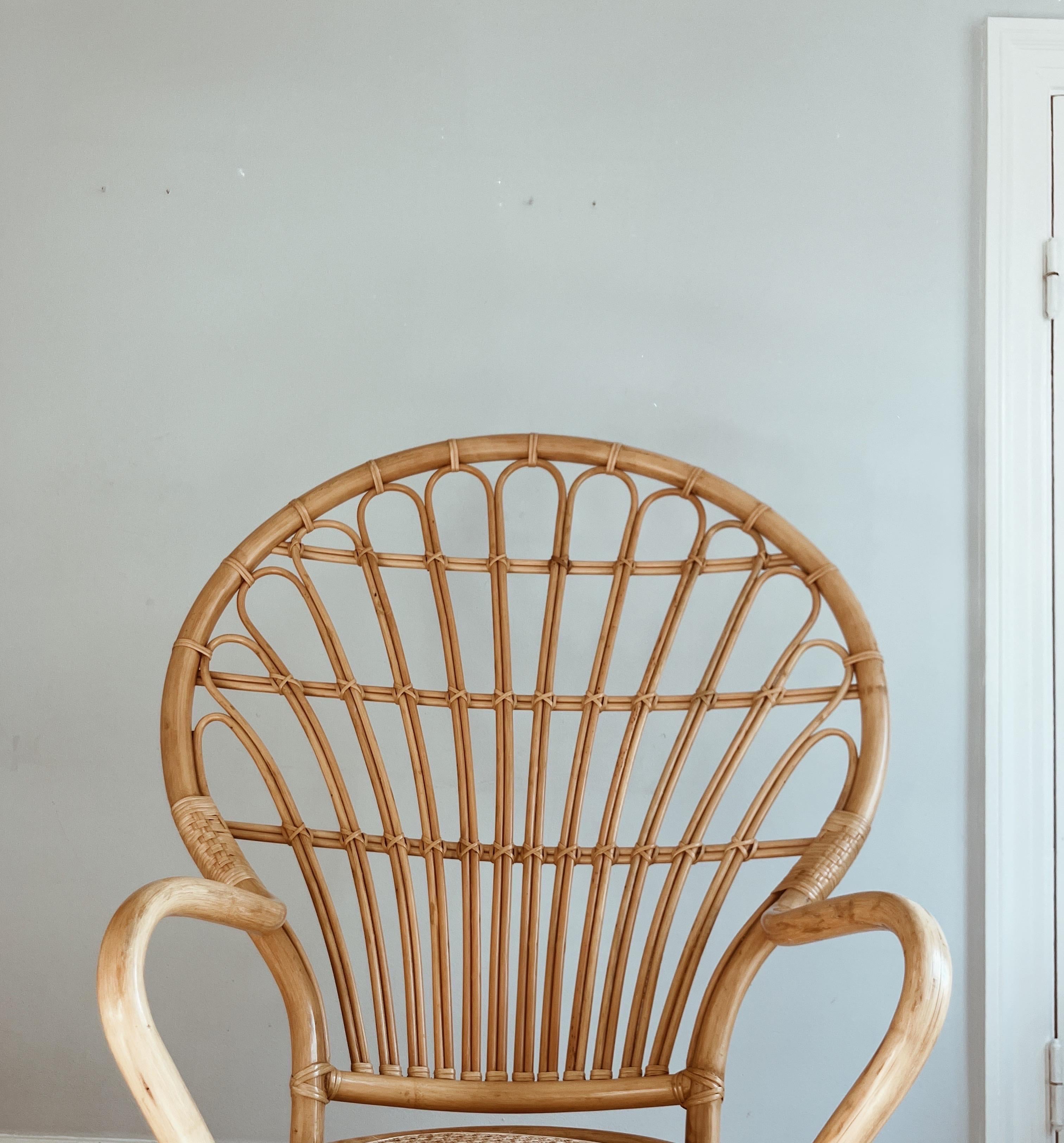 Silla Bohemia Peacock de bambú y Ratán / Sillón de mimbre Hecho a mano en venta