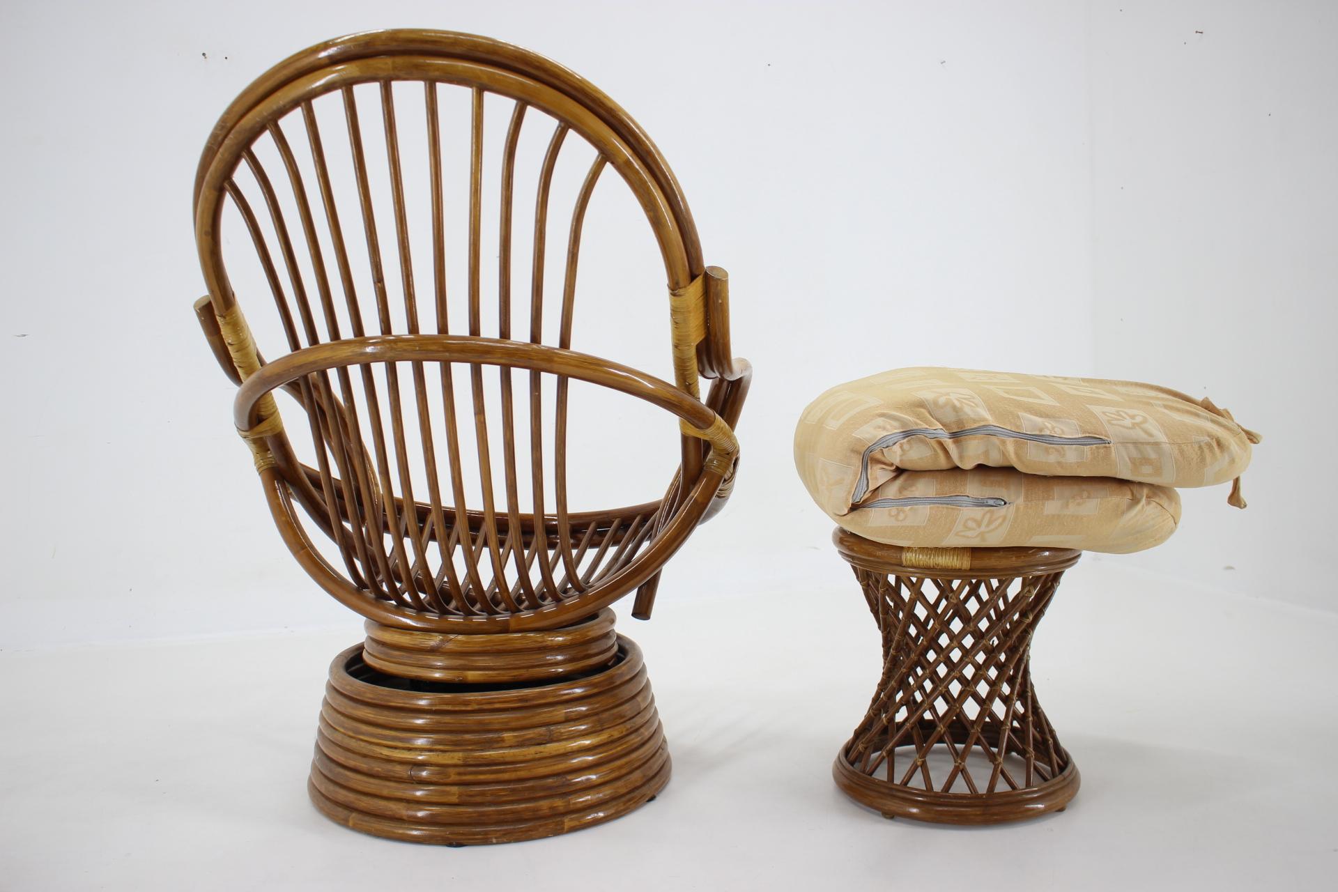 1980s Rattan Armchair and Stool For Sale 2