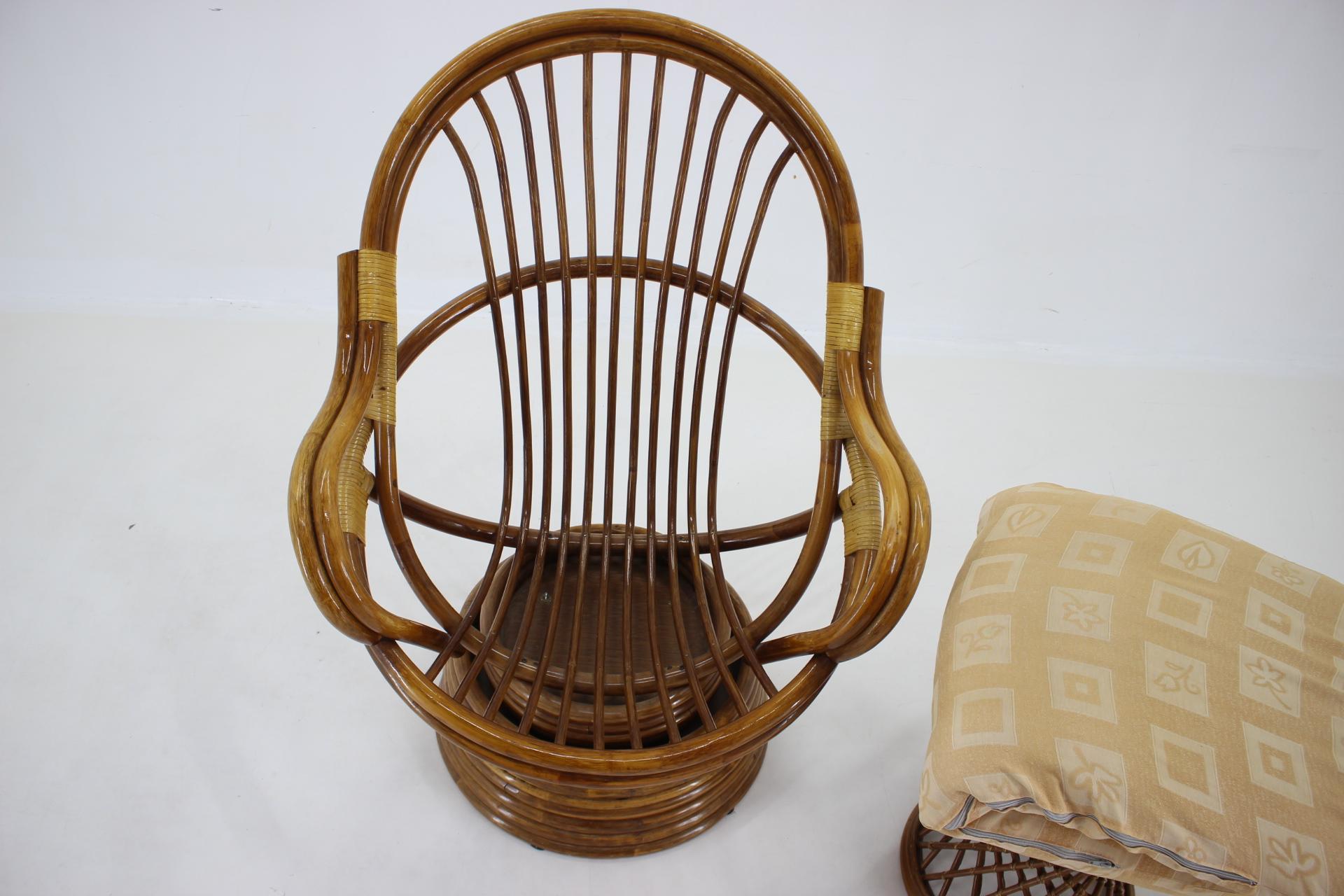 1980s Rattan Armchair and Stool For Sale 3
