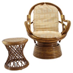 1980s Rattan Armchair and Stool