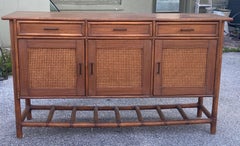 1980s Rattan Credenza With Drawers and Cabinets