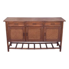 1980s Rattan Credenza With Drawers and Cabinets