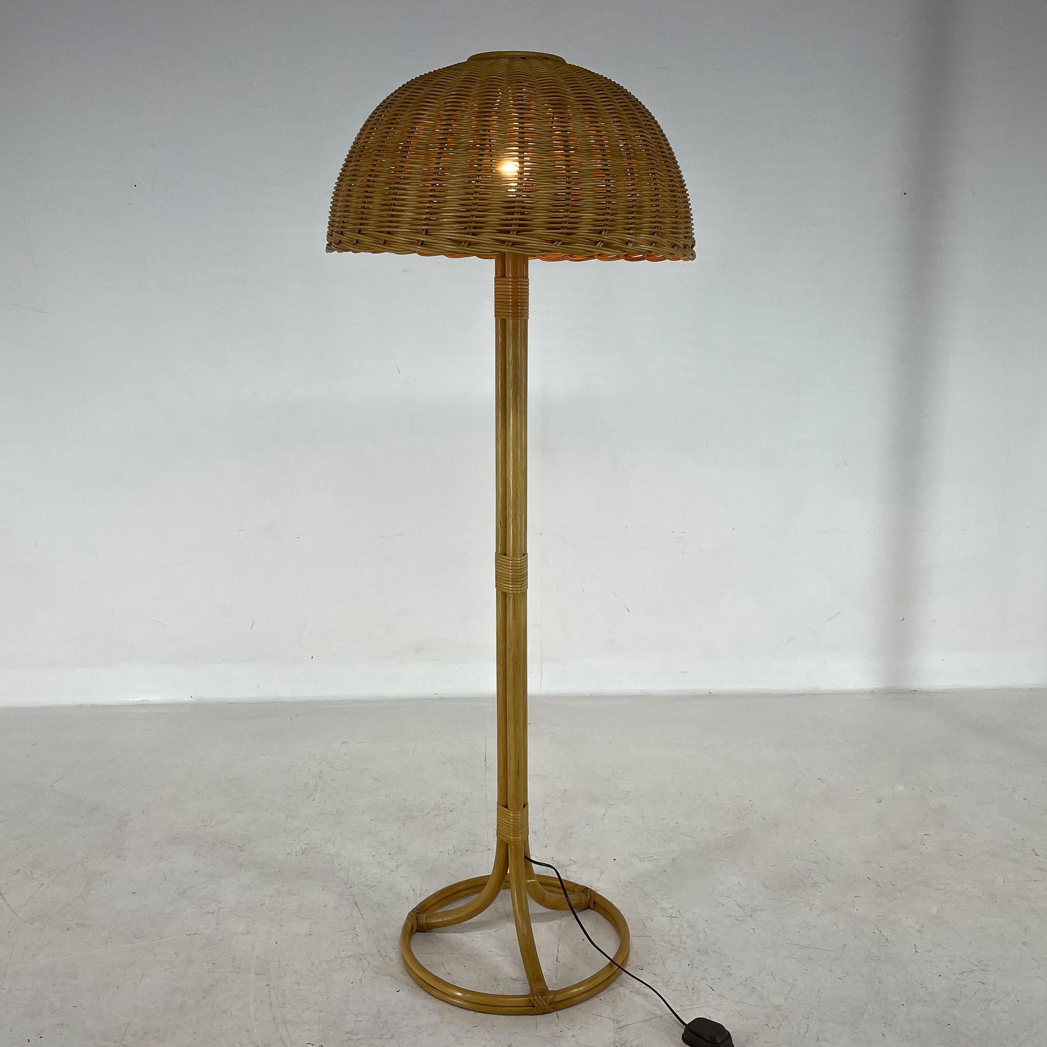 Late 20th Century 1980's Rattan Floor Lamp, Czechoslovakia For Sale