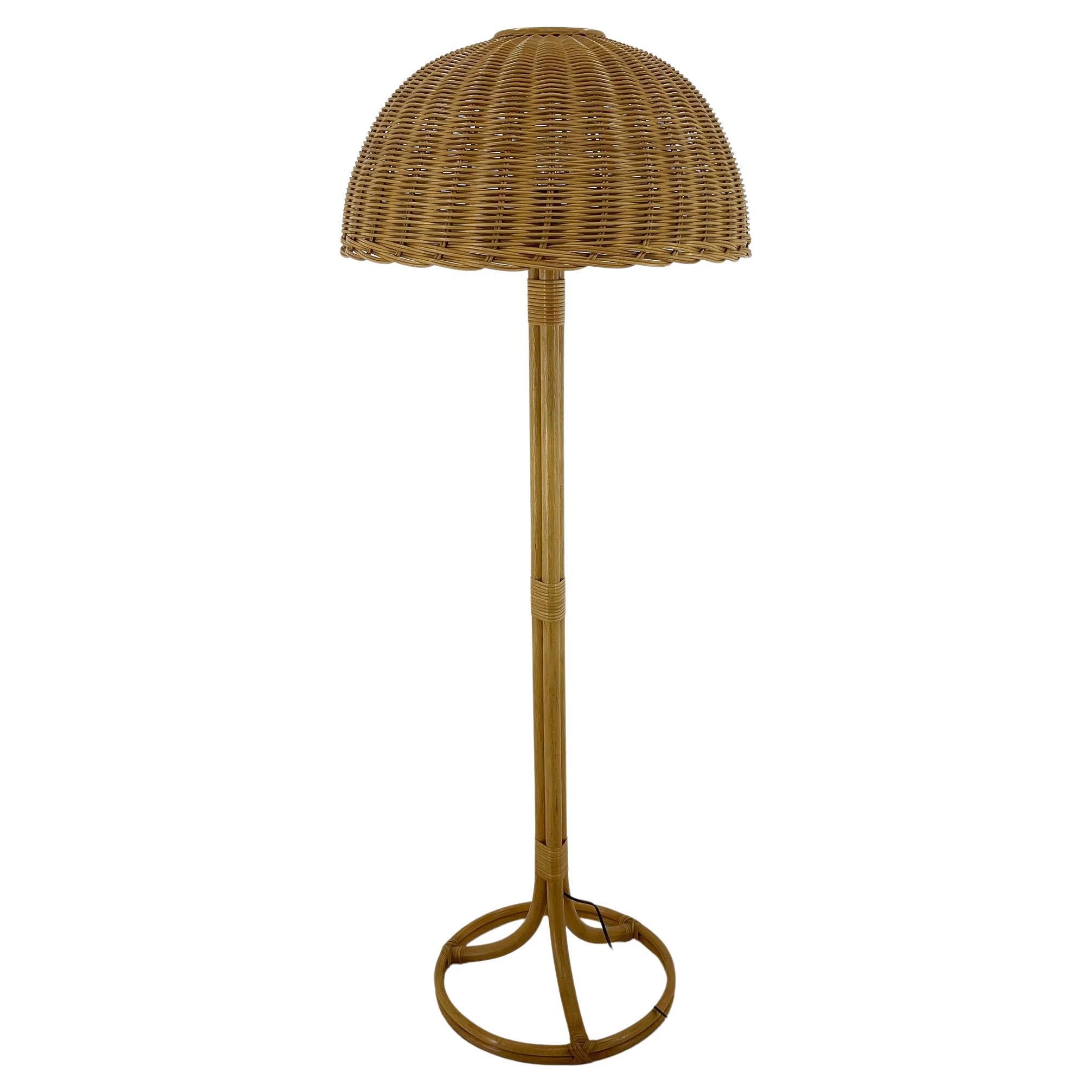 1980's Rattan Floor Lamp, Czechoslovakia For Sale