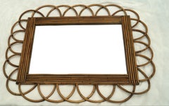 1980's Rattan Loop Wall Mirror Sculptural Bohemian Mid Century Modern Style